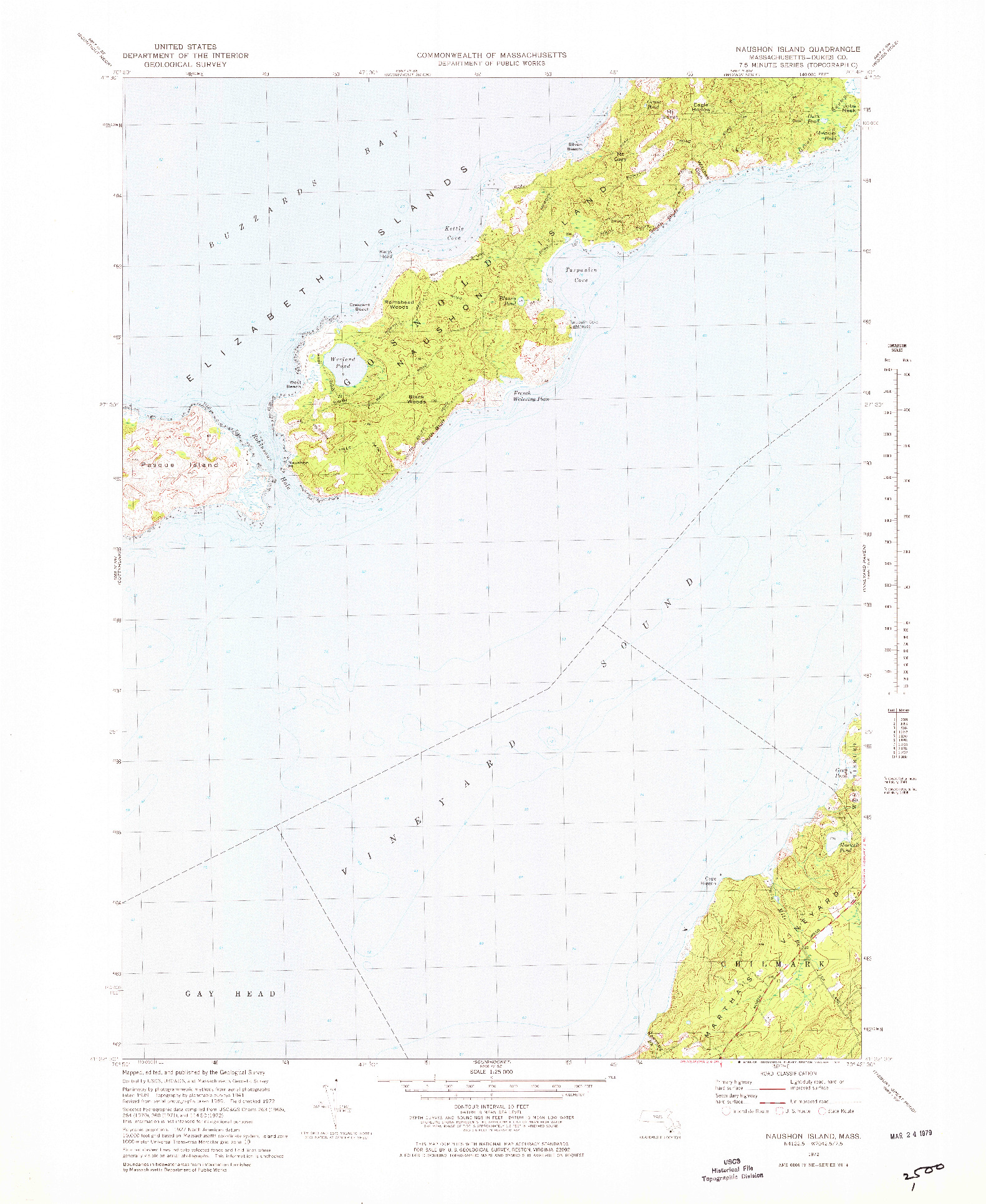 USGS 1:25000-SCALE QUADRANGLE FOR NAUSHON ISLAND, MA 1972