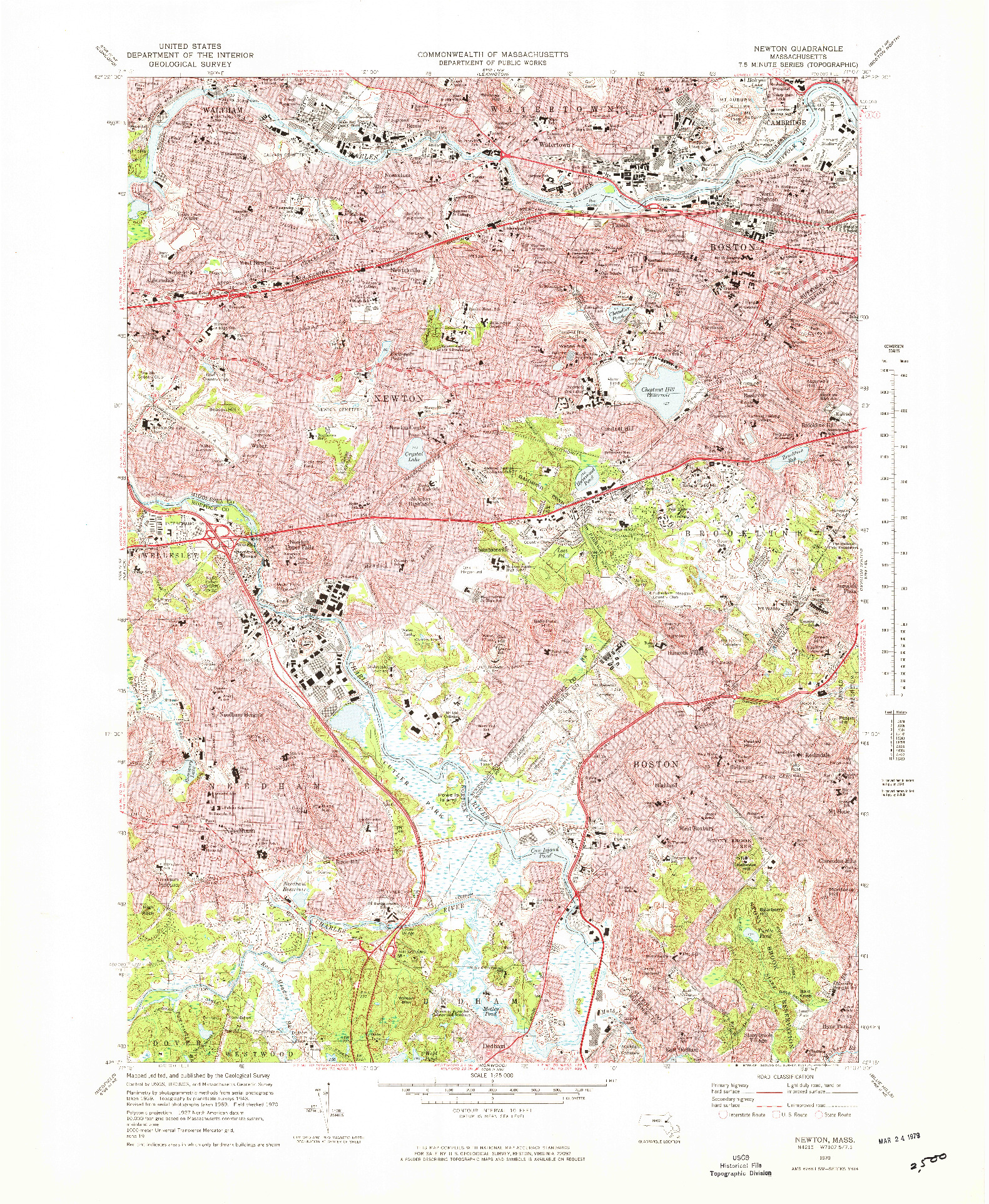 USGS 1:25000-SCALE QUADRANGLE FOR NEWTON, MA 1970