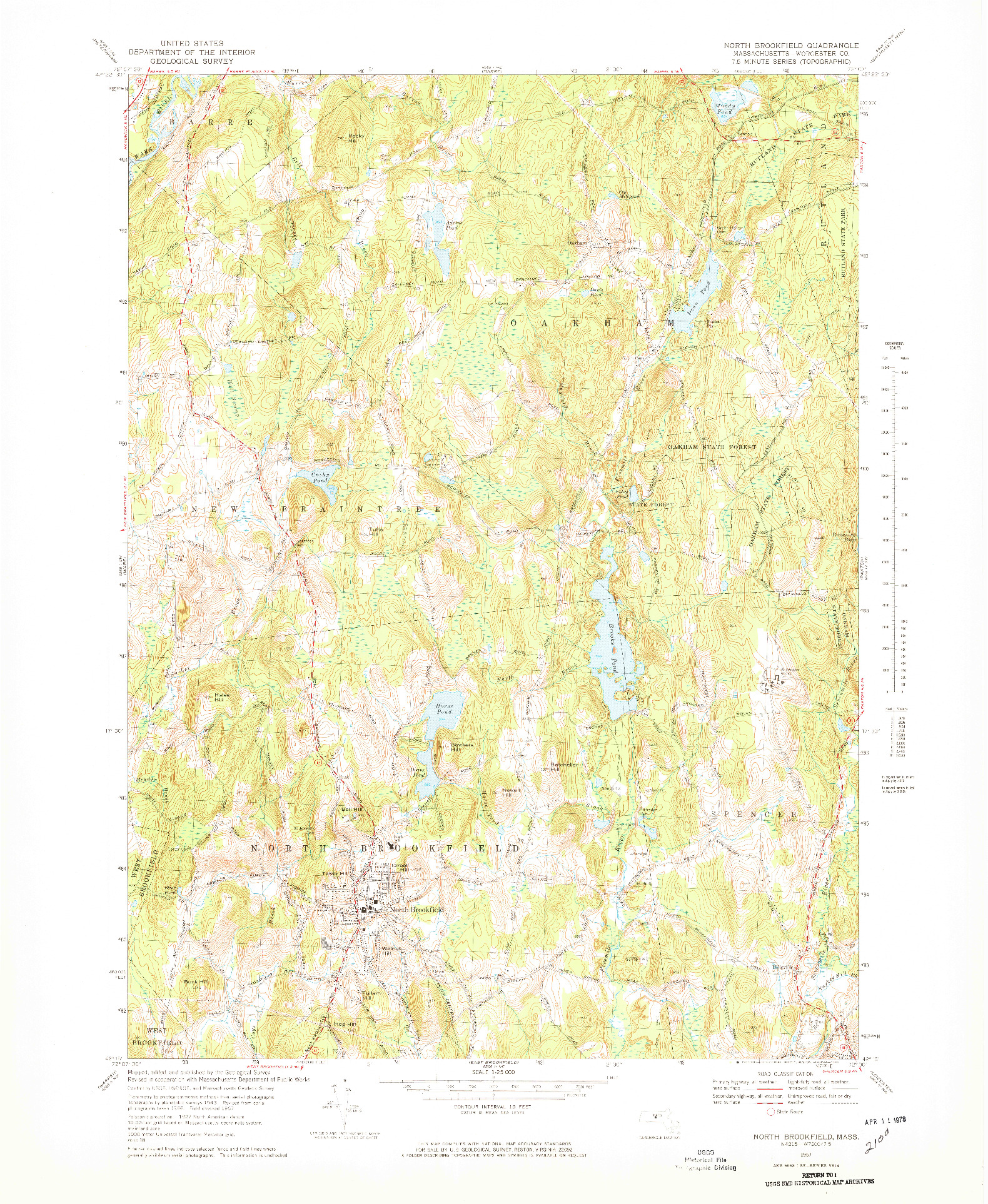 USGS 1:25000-SCALE QUADRANGLE FOR NORTH BROOKFIELD, MA 1967