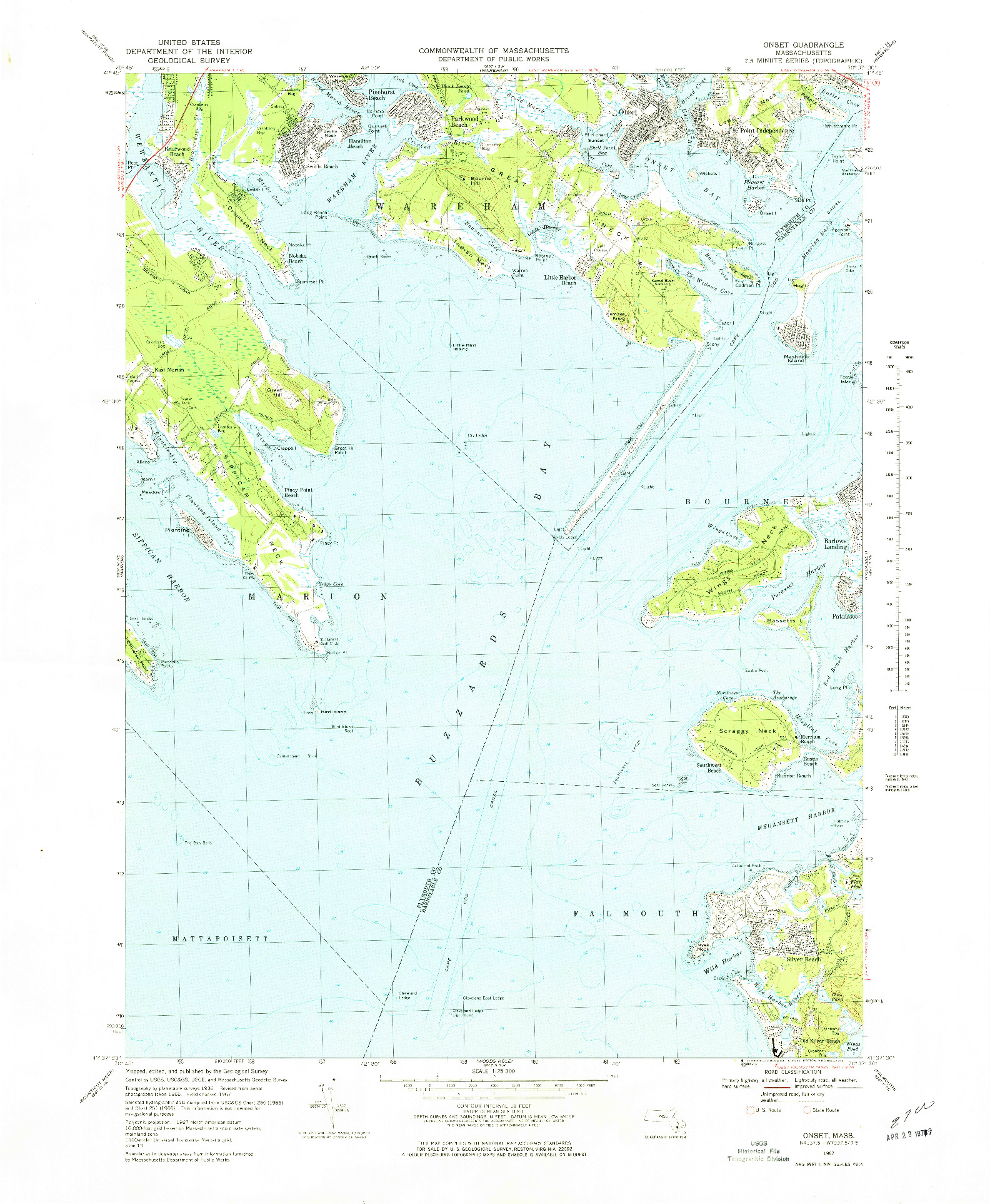 USGS 1:25000-SCALE QUADRANGLE FOR ONSET, MA 1967