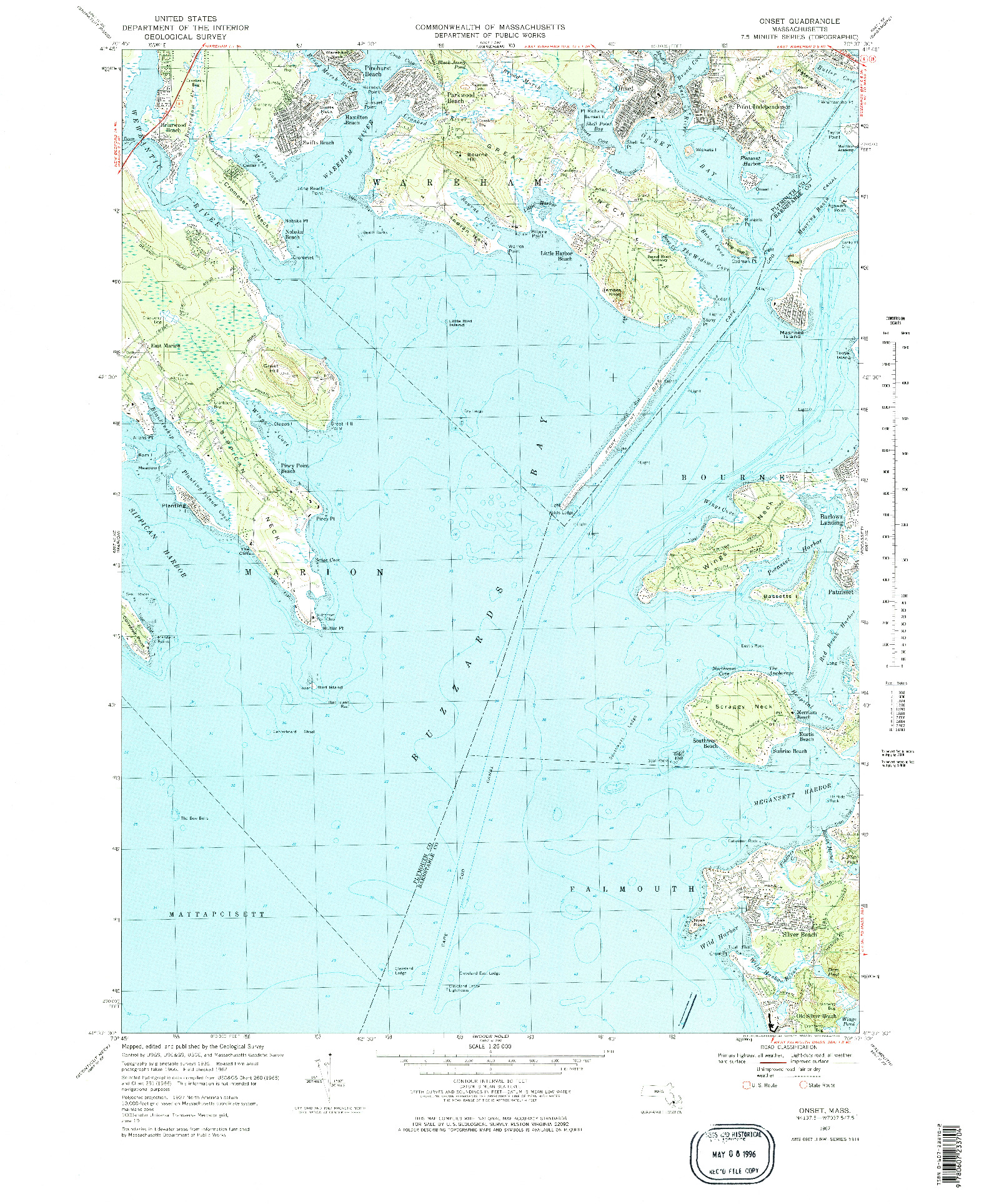 USGS 1:25000-SCALE QUADRANGLE FOR ONSET, MA 1967