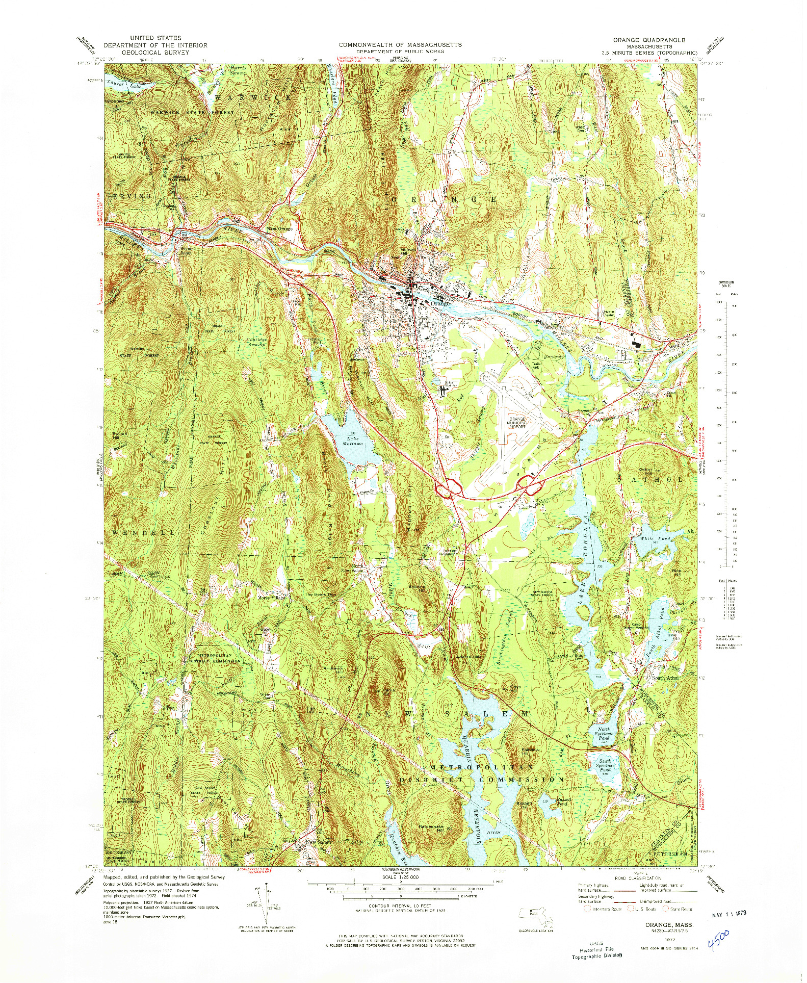 USGS 1:25000-SCALE QUADRANGLE FOR ORANGE, MA 1977