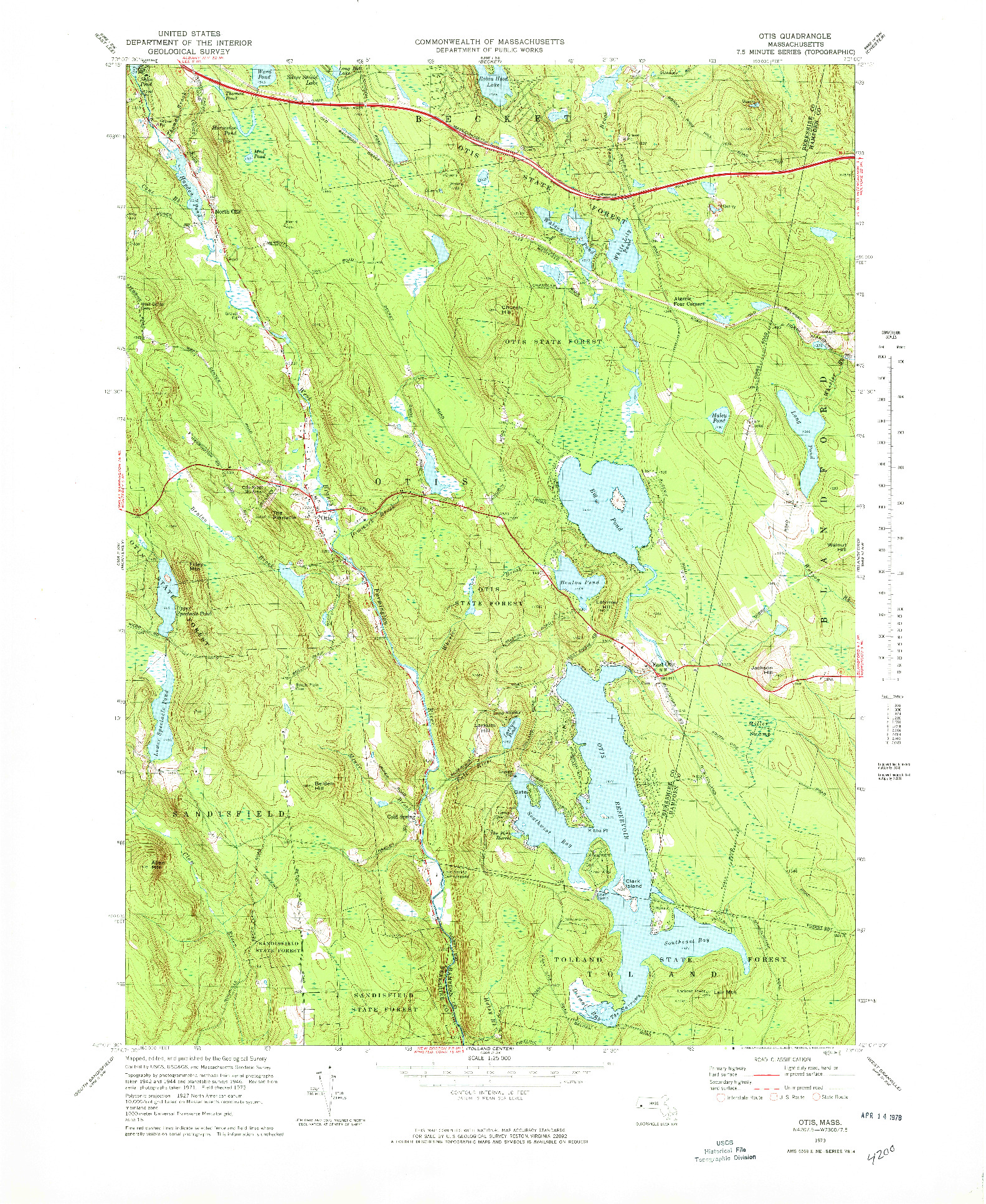 USGS 1:25000-SCALE QUADRANGLE FOR OTIS, MA 1973