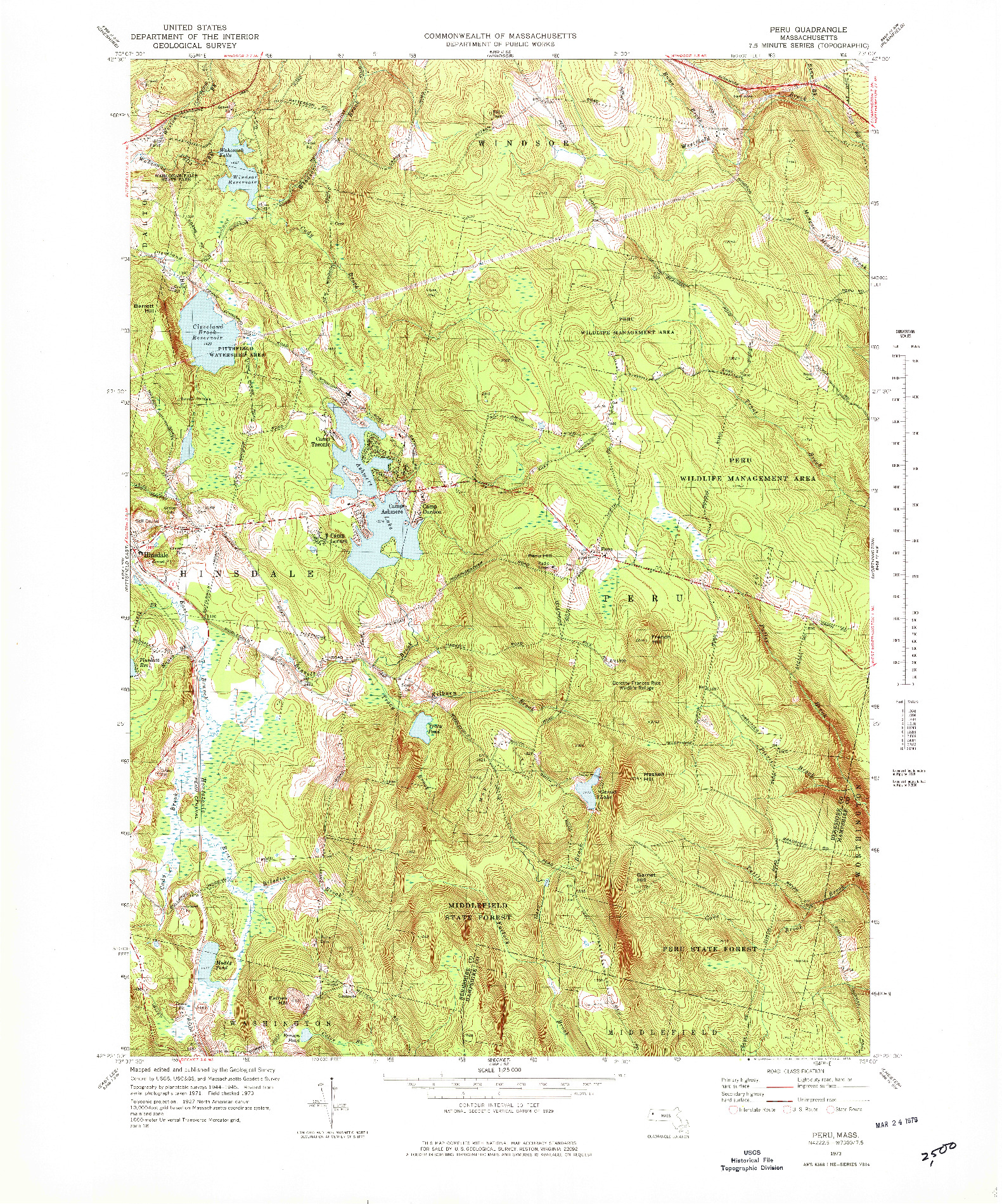 USGS 1:25000-SCALE QUADRANGLE FOR PERU, MA 1973