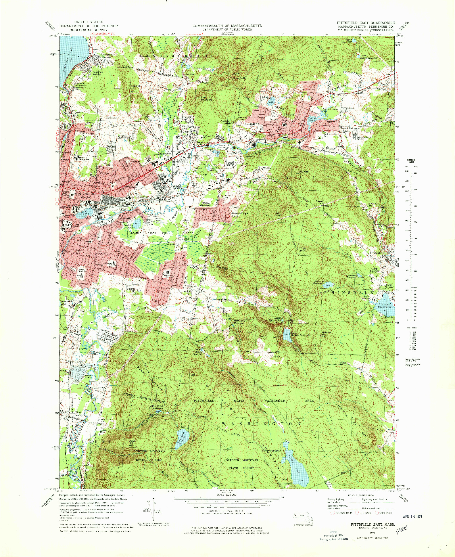 USGS 1:25000-SCALE QUADRANGLE FOR PITTSFIELD EAST, MA 1973