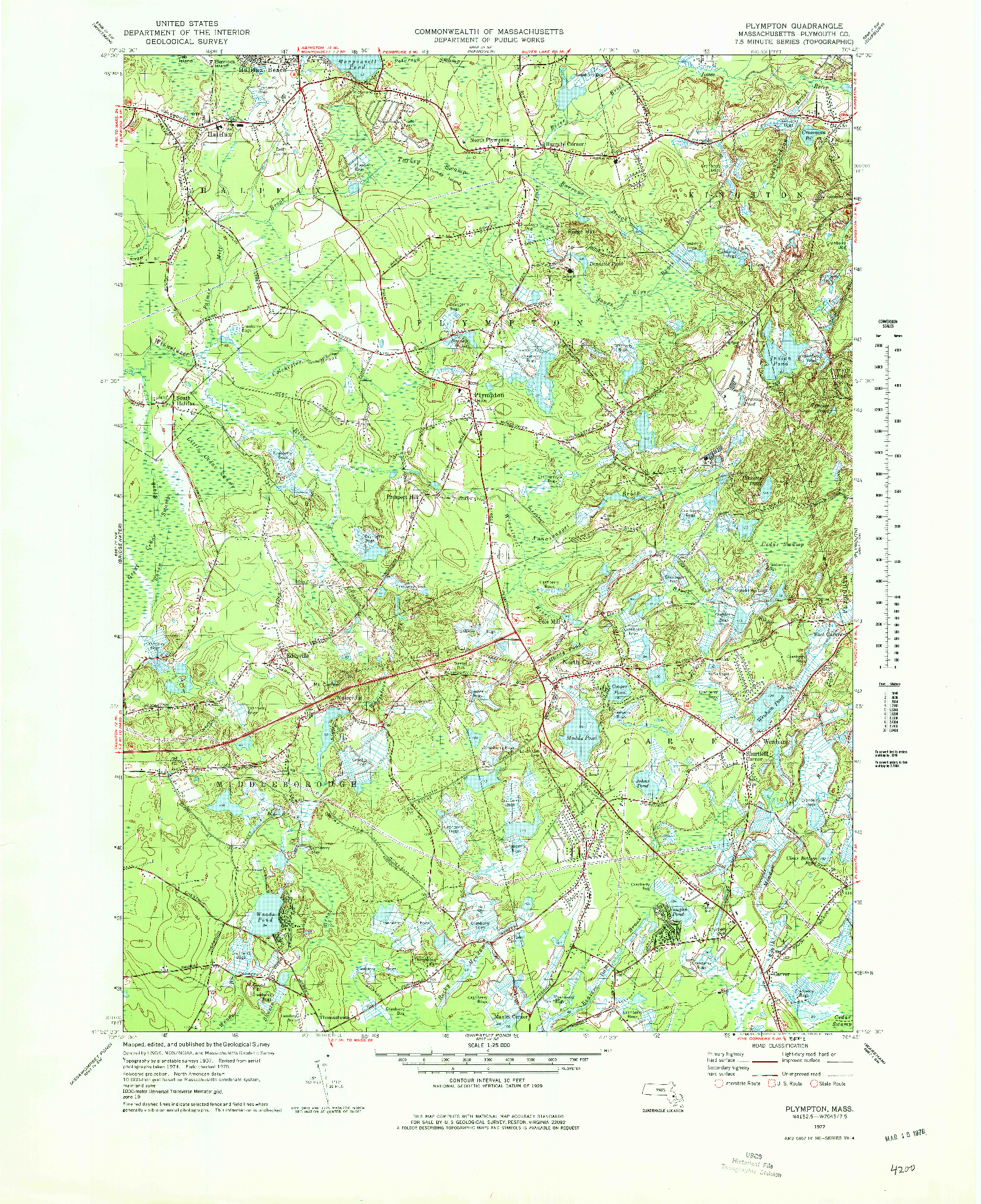 USGS 1:25000-SCALE QUADRANGLE FOR PLYMOUTH, MA 1977