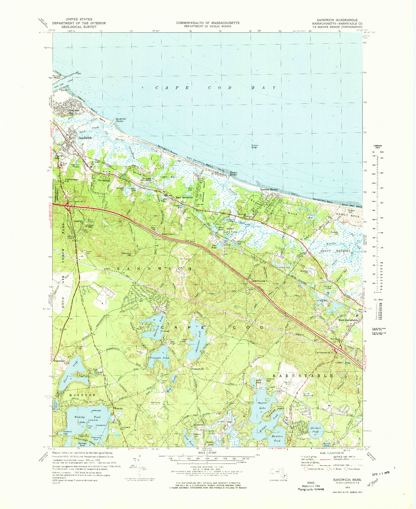 USGS 1:25000-SCALE QUADRANGLE FOR SANDWICH, MA 1972