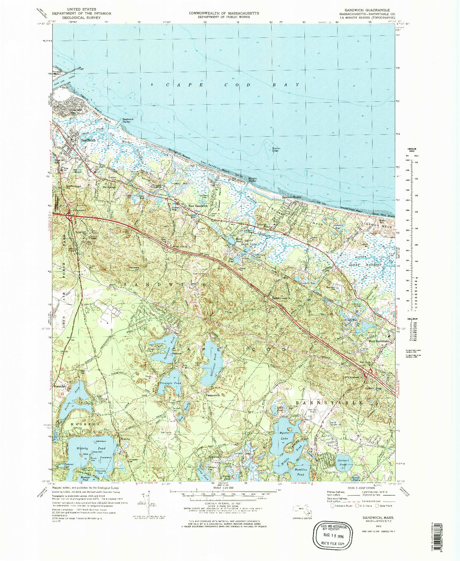 USGS 1:25000-SCALE QUADRANGLE FOR SANDWICH, MA 1972