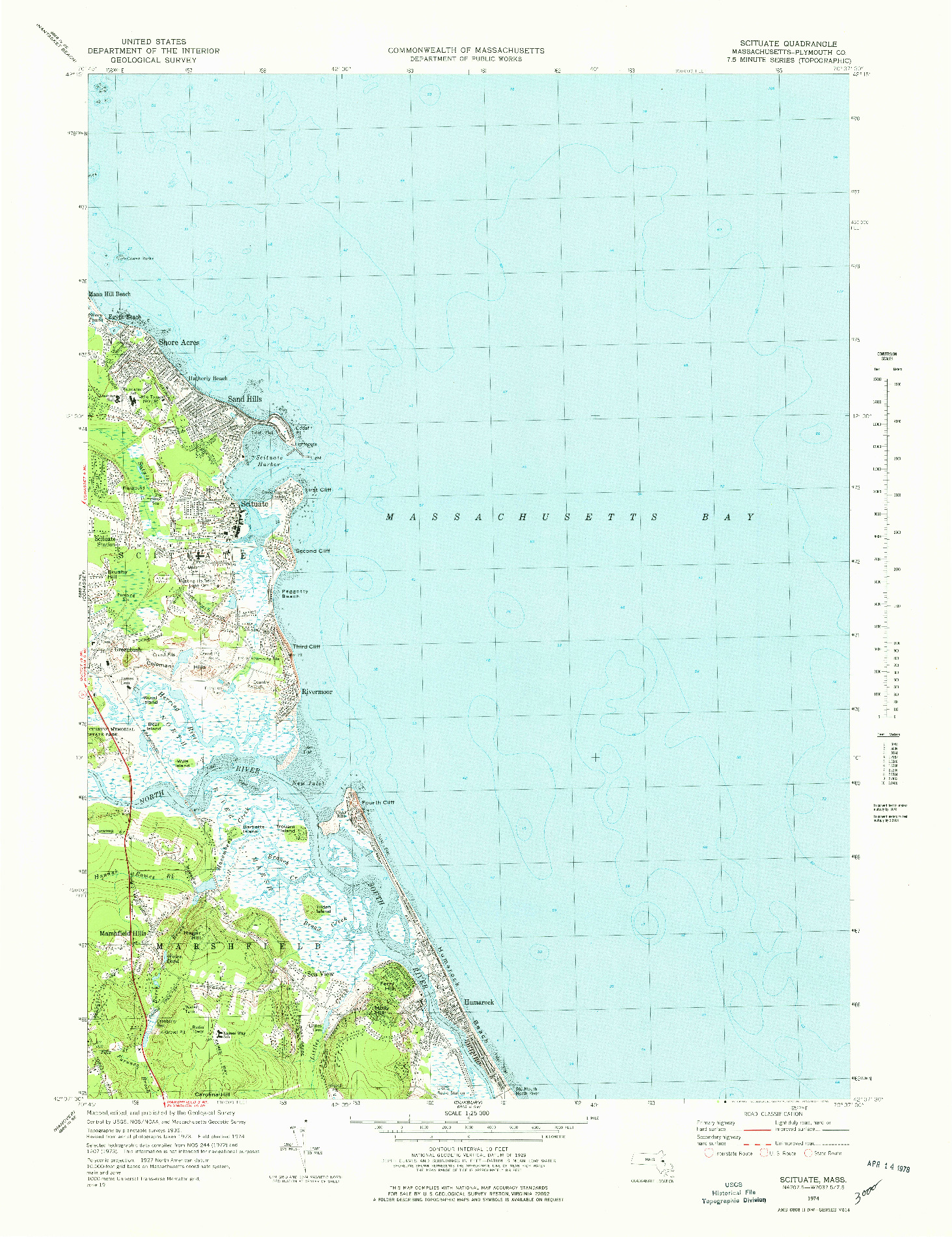 USGS 1:25000-SCALE QUADRANGLE FOR SCITUATE, MA 1974