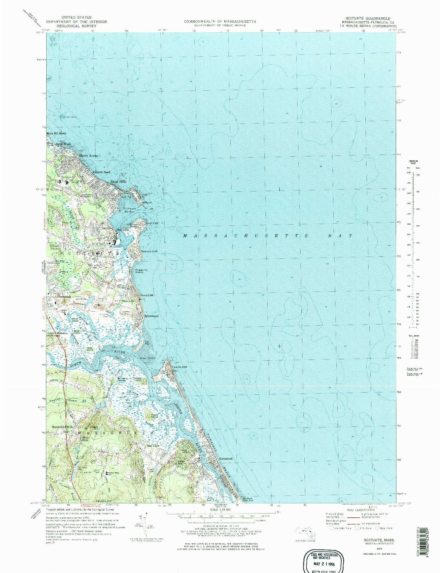 USGS 1:25000-SCALE QUADRANGLE FOR SCITUATE, MA 1974