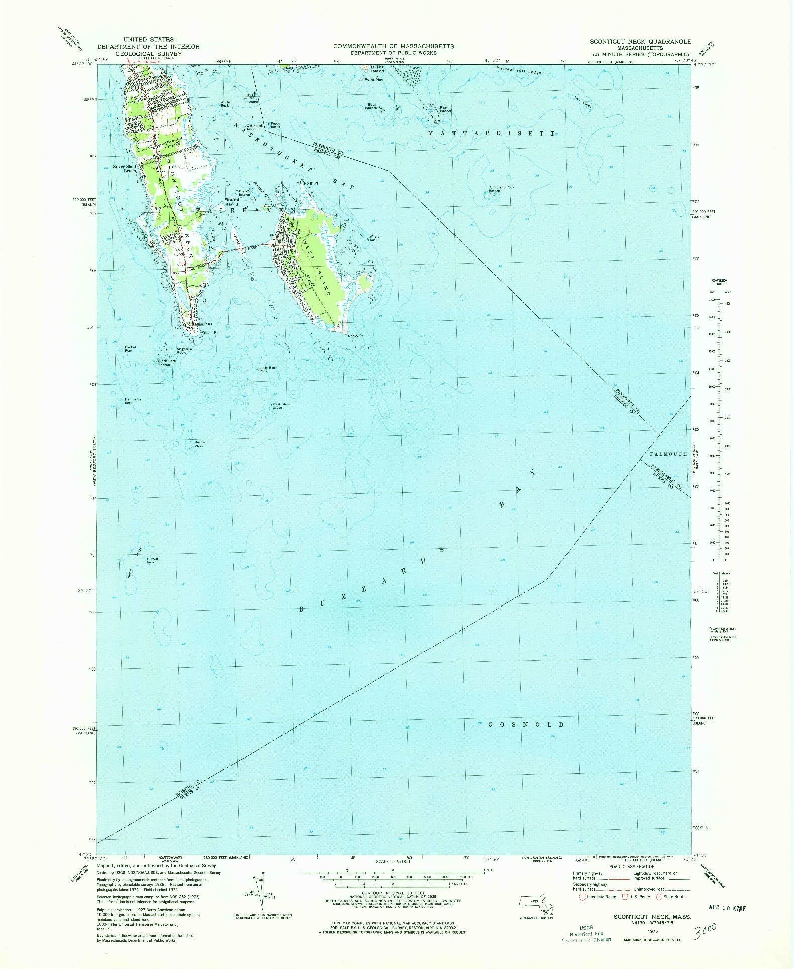 USGS 1:25000-SCALE QUADRANGLE FOR SCONTICUT NECK, MA 1975