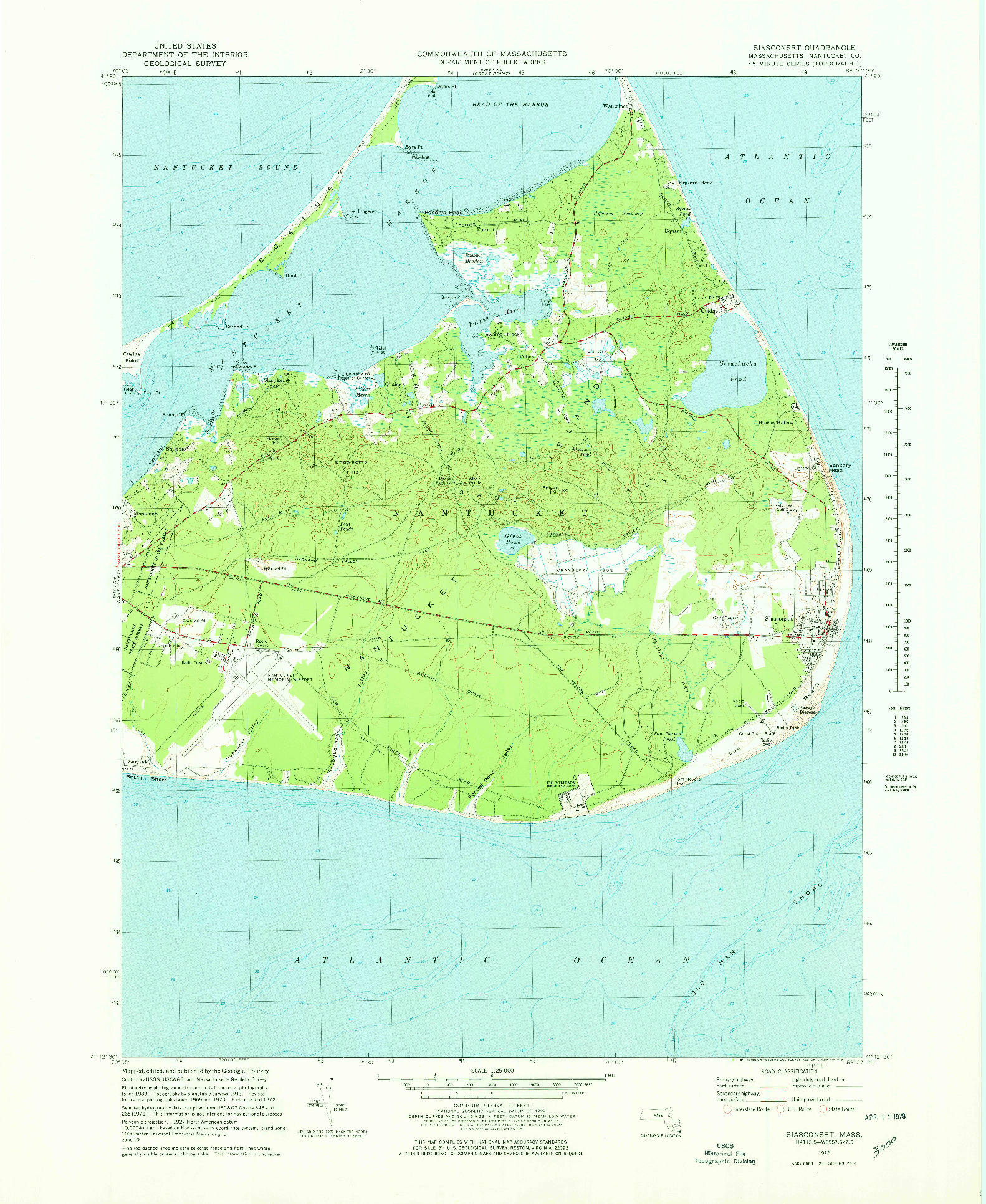 USGS 1:25000-SCALE QUADRANGLE FOR SIASCONSET, MA 1972