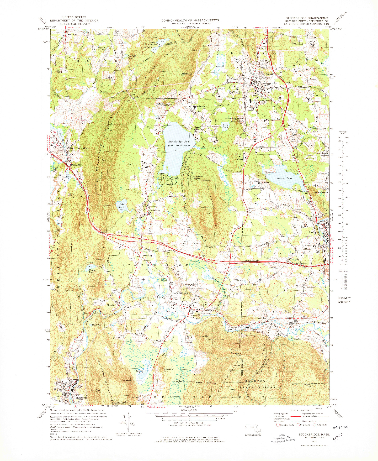 USGS 1:25000-SCALE QUADRANGLE FOR STOCKBRIDGE, MA 1973