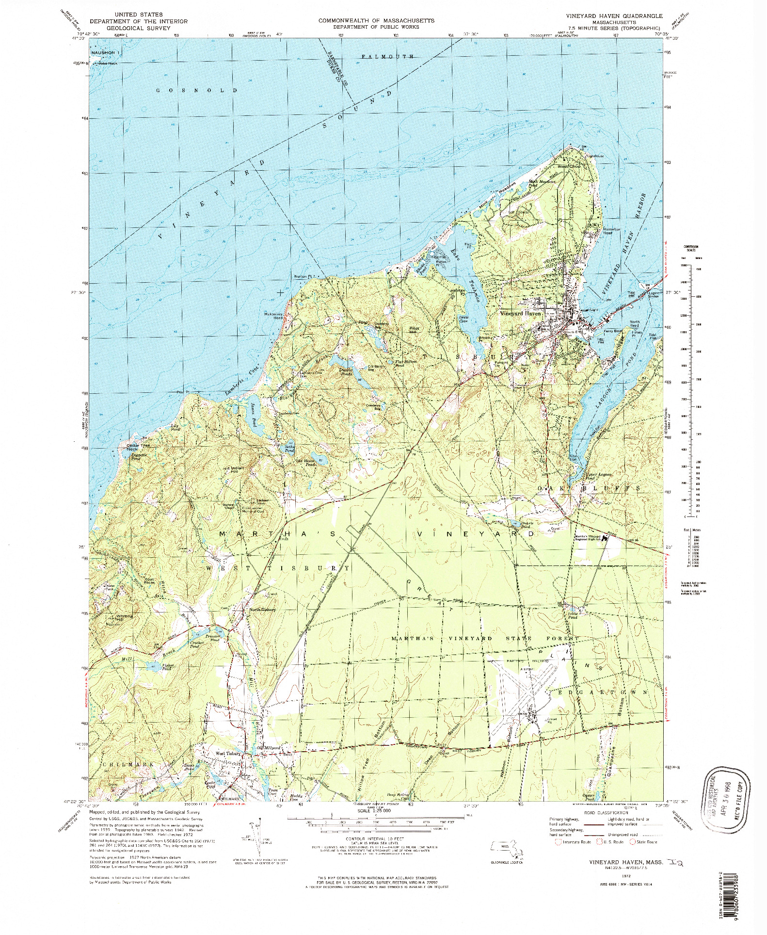 USGS 1:25000-SCALE QUADRANGLE FOR VINEYARD HAVEN, MA 1972