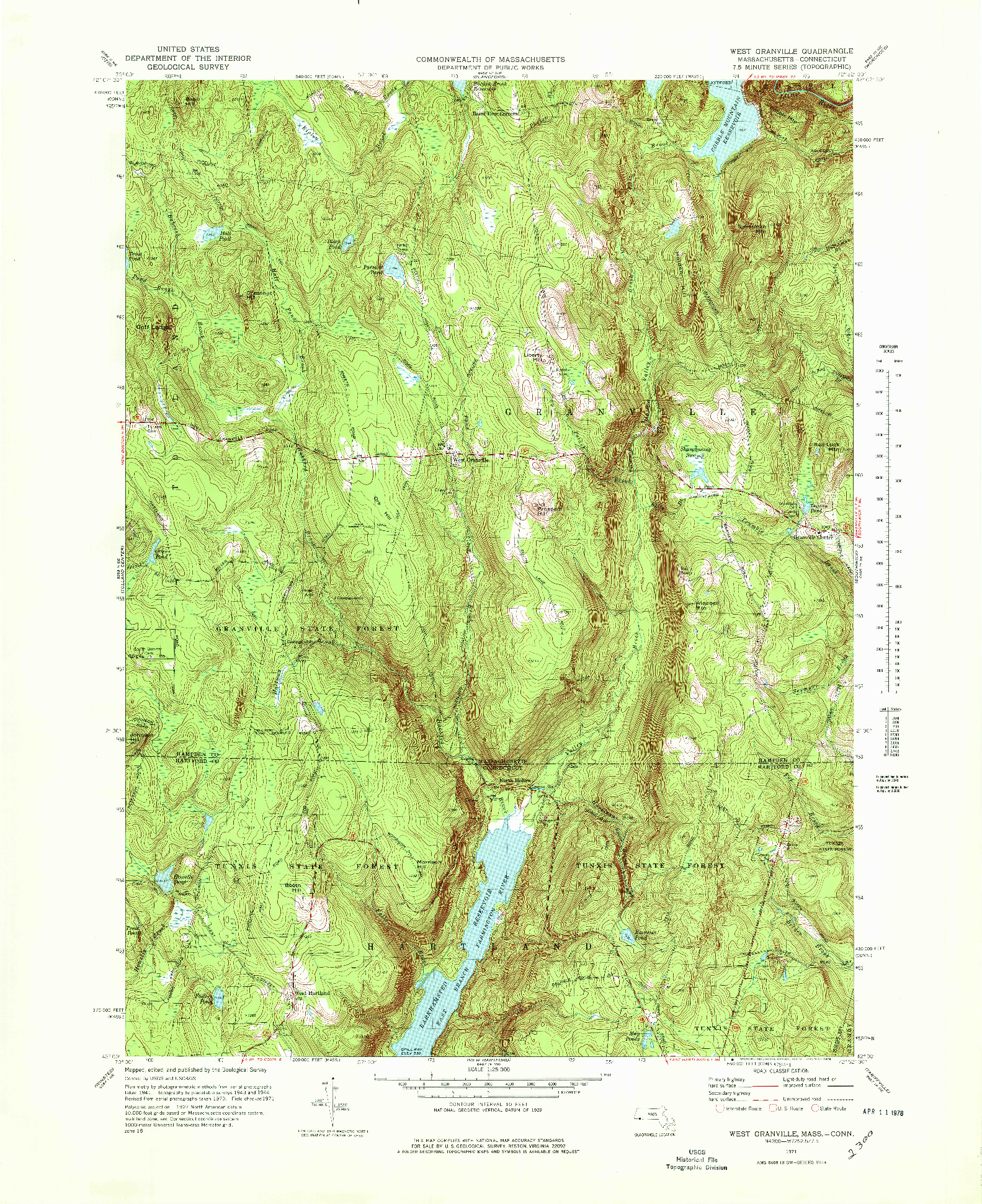 USGS 1:25000-SCALE QUADRANGLE FOR WEST GRANVILLE, MA 1971