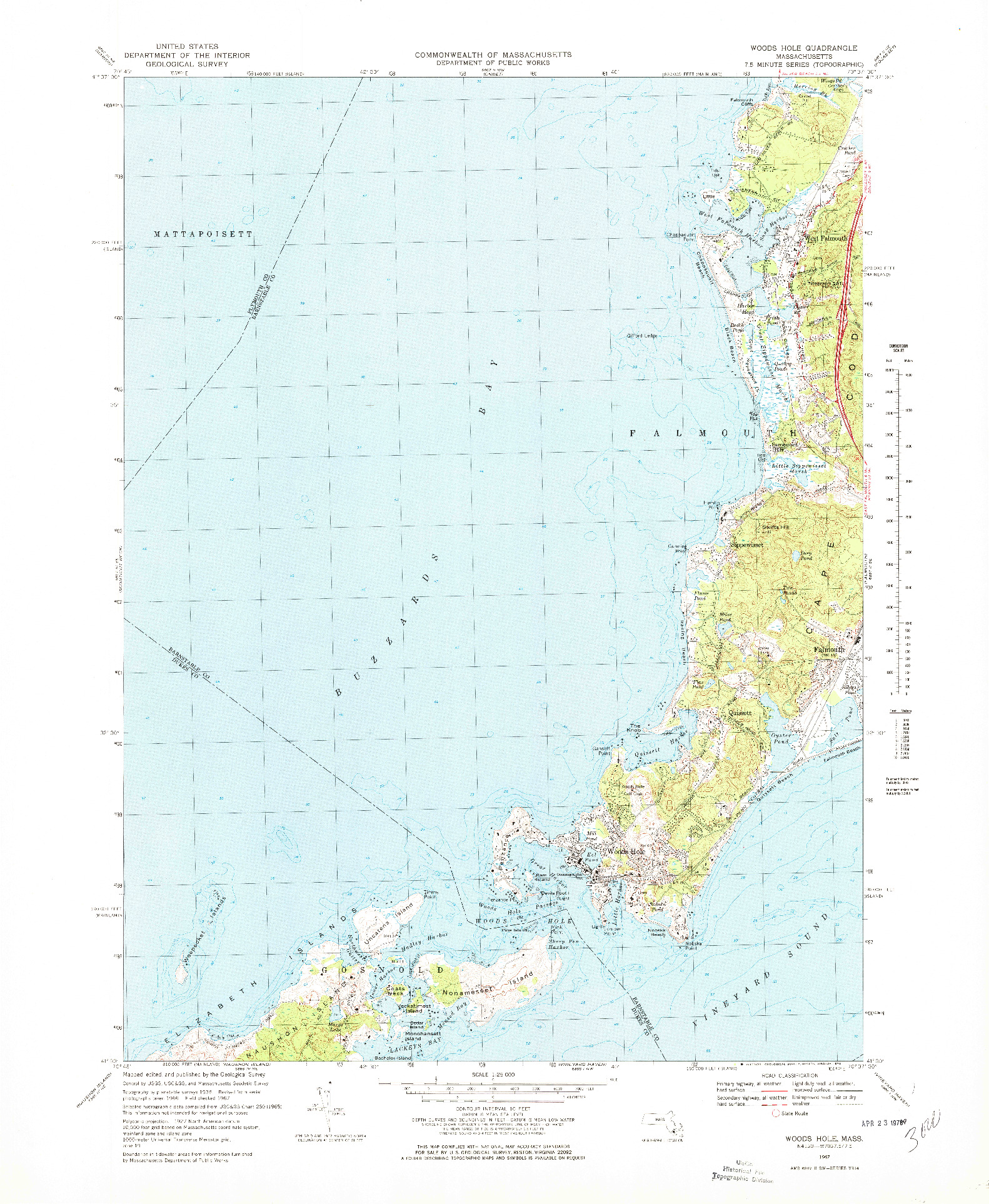 USGS 1:25000-SCALE QUADRANGLE FOR WOODS HOLE, MA 1967