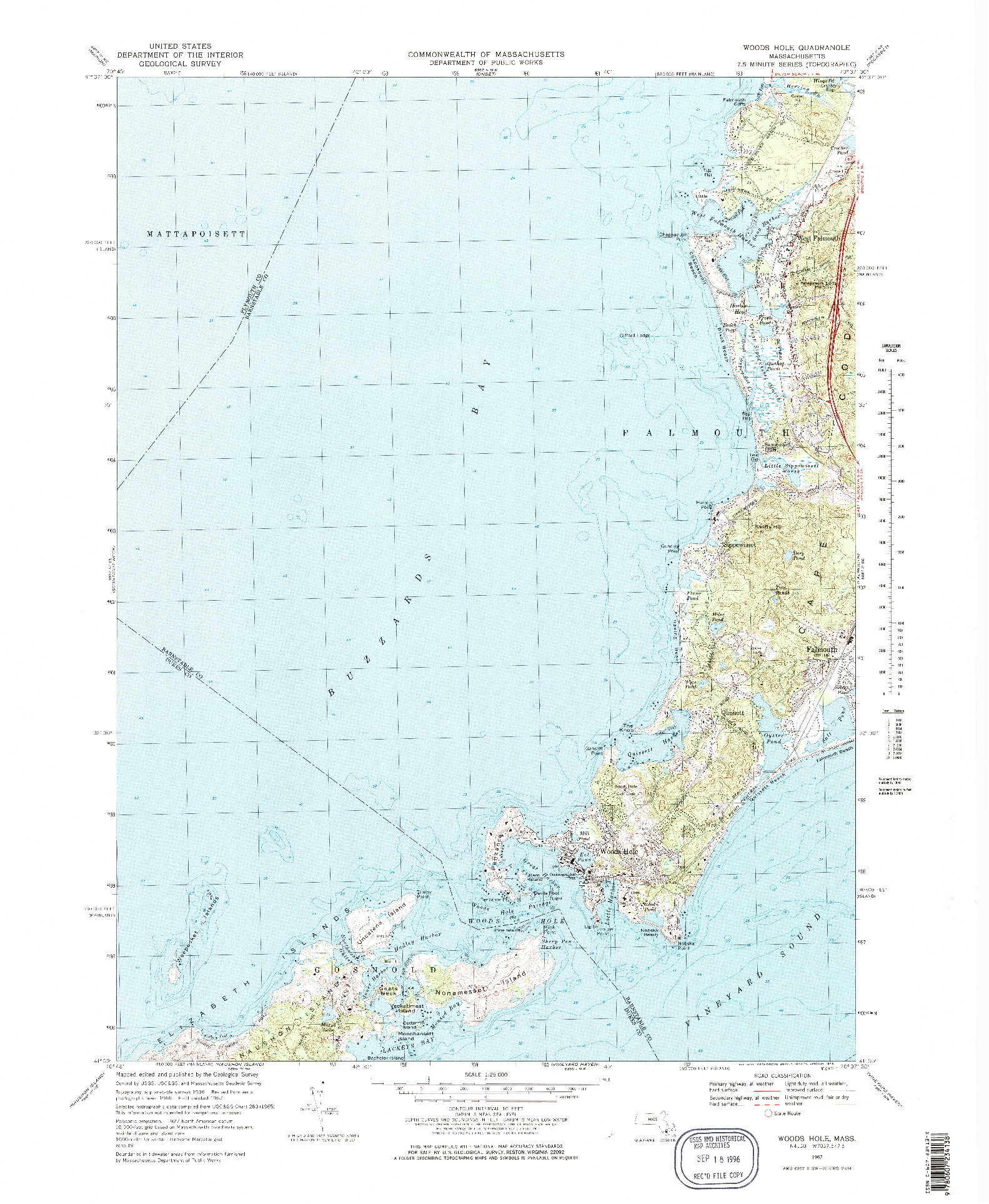 USGS 1:25000-SCALE QUADRANGLE FOR WOODS HOLE, MA 1967