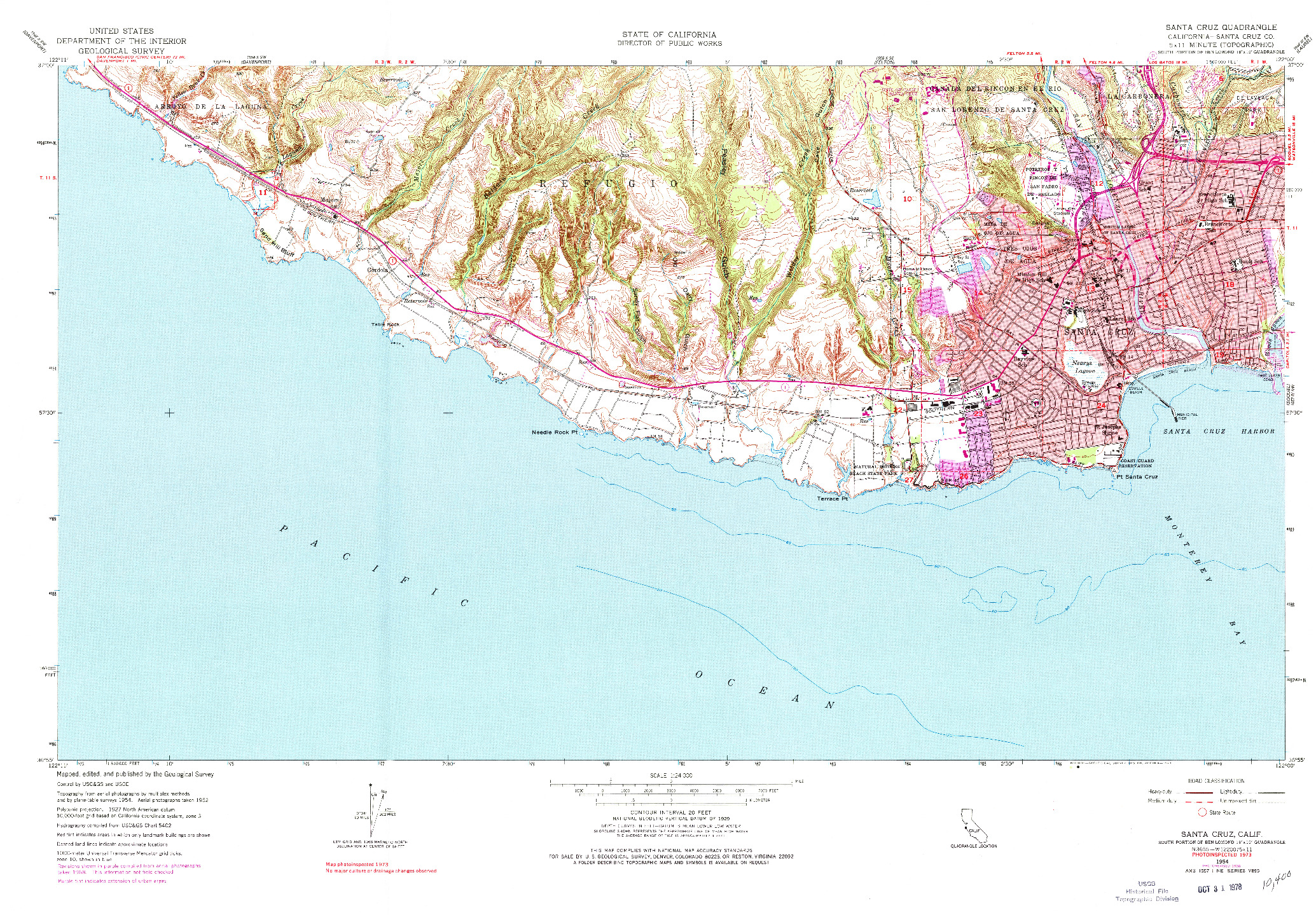 USGS 1:24000-SCALE QUADRANGLE FOR SANTA CRUZ, CA 1954