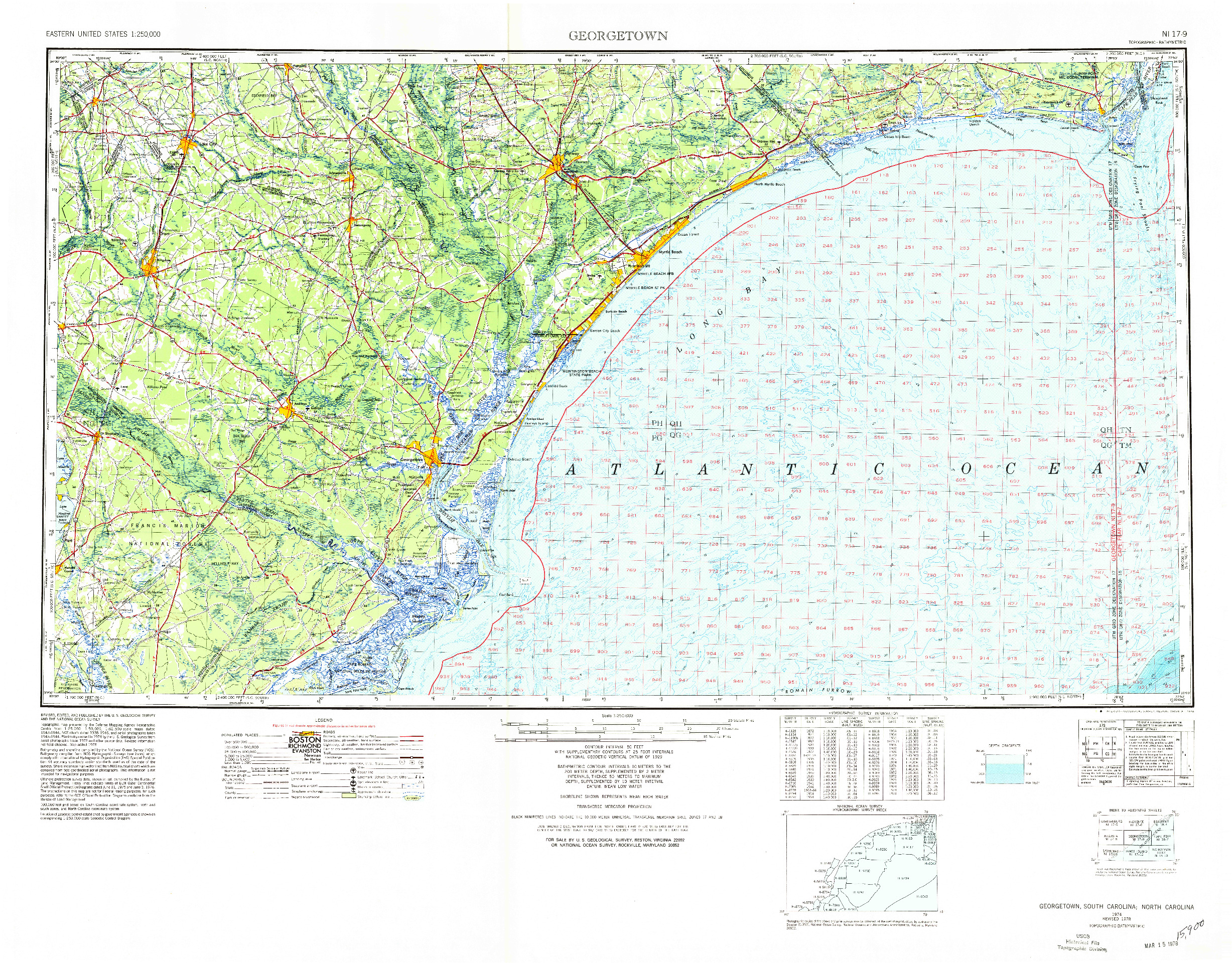 USGS 1:250000-SCALE QUADRANGLE FOR GEORGETOWN, SC 1974