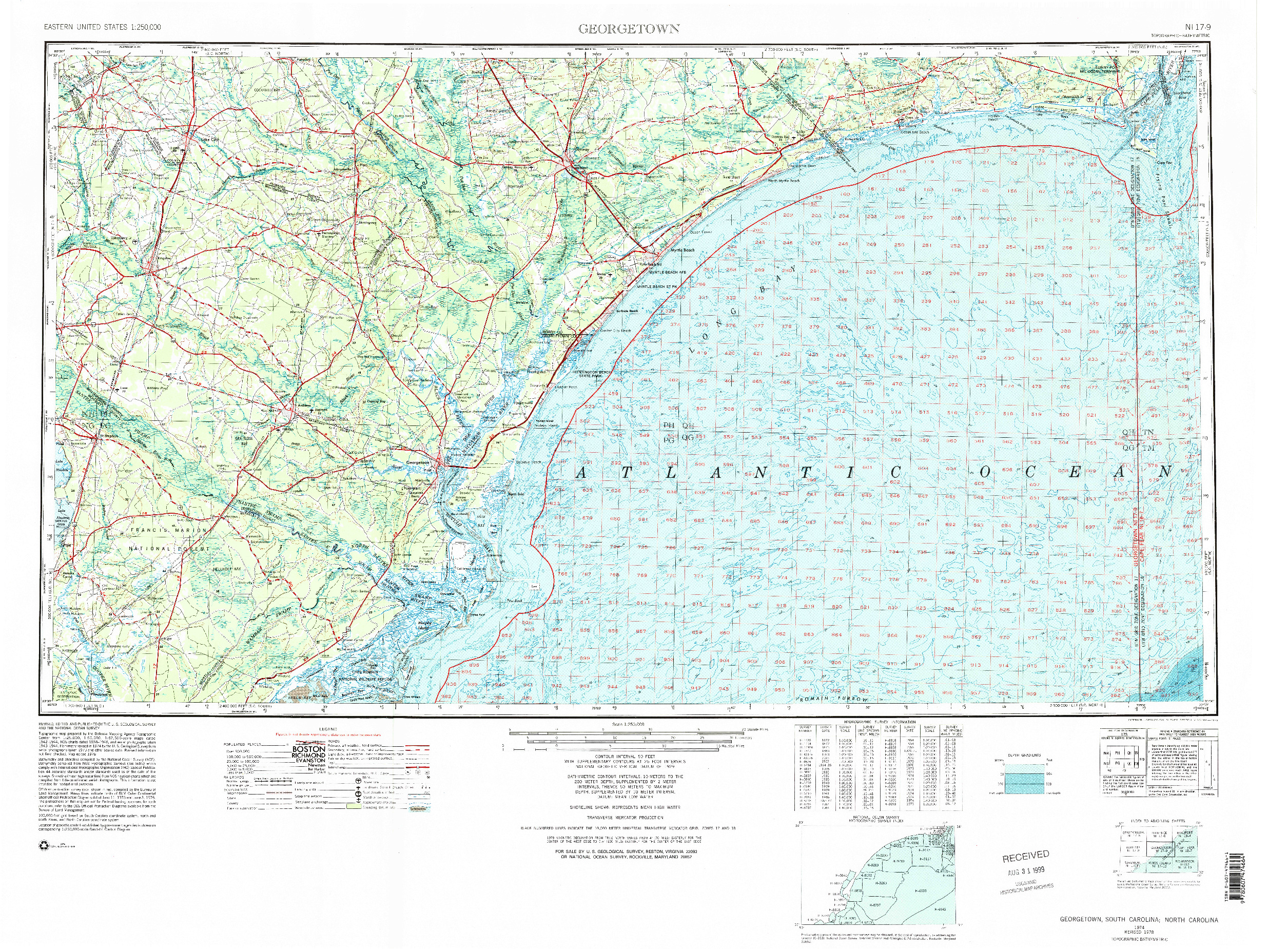 USGS 1:250000-SCALE QUADRANGLE FOR GEORGETOWN, SC 1974