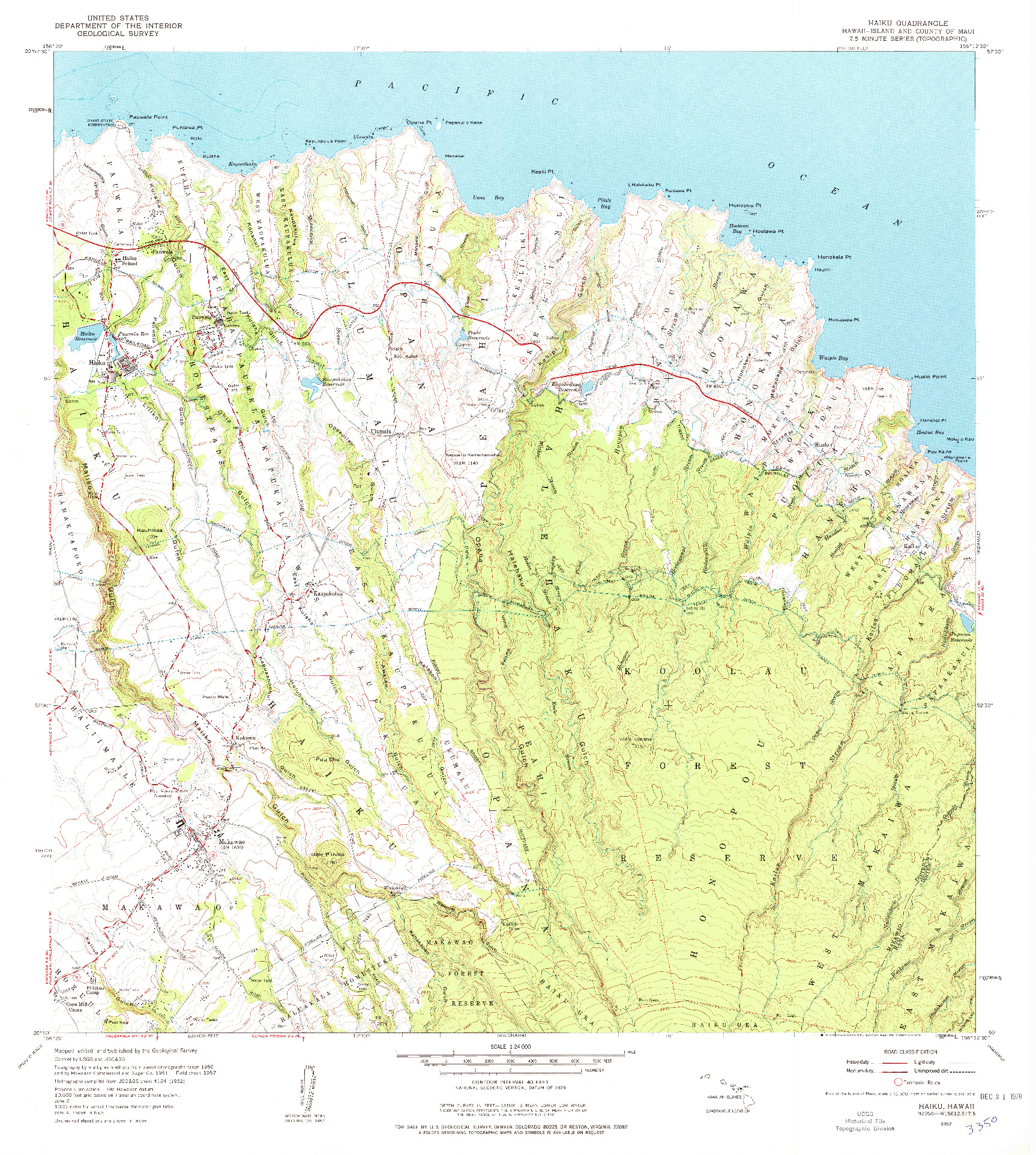 USGS 1:24000-SCALE QUADRANGLE FOR HAIKU, HI 1957