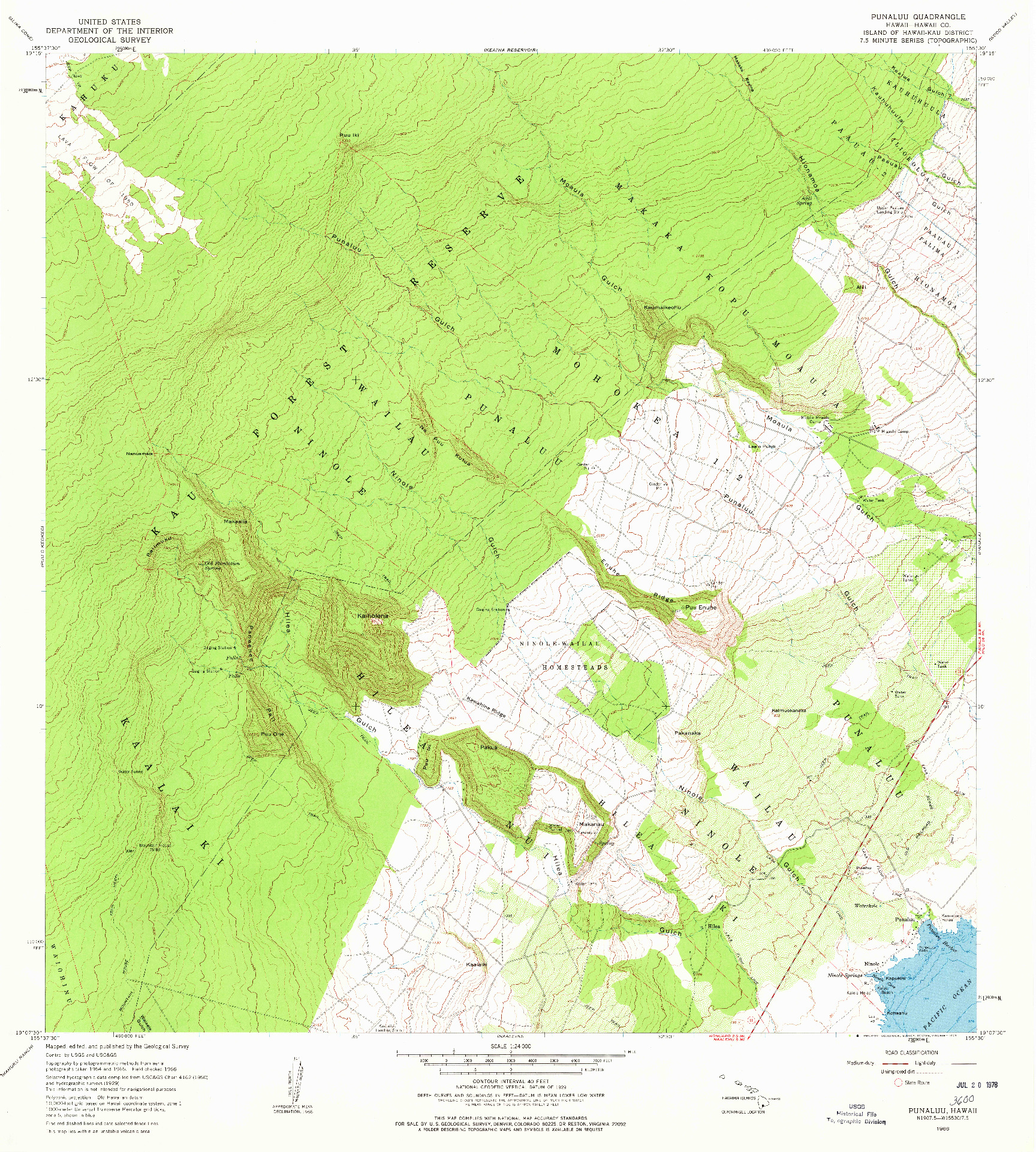 USGS 1:24000-SCALE QUADRANGLE FOR PUNALUU, HI 1966