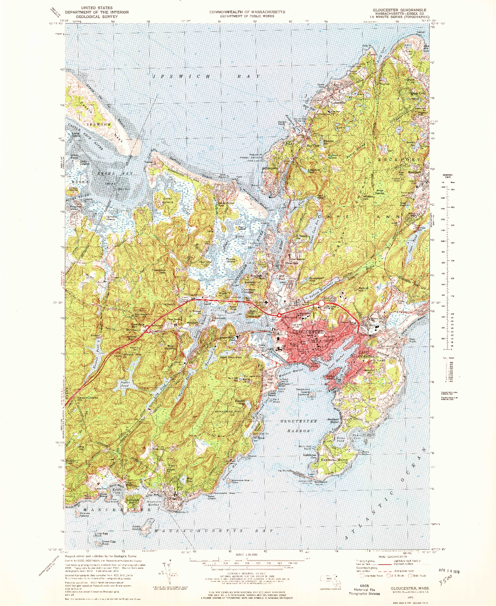 USGS 1:25000-SCALE QUADRANGLE FOR GLOUCESTER, MA 1973