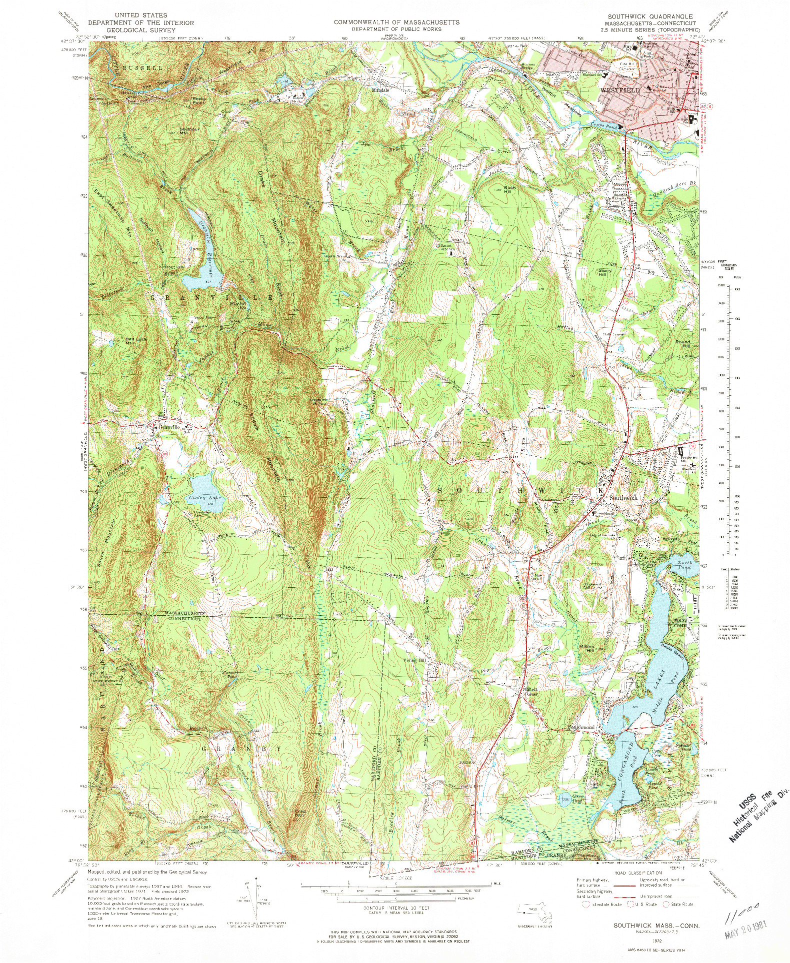 USGS 1:24000-SCALE QUADRANGLE FOR SOUTHWICK, MA 1972