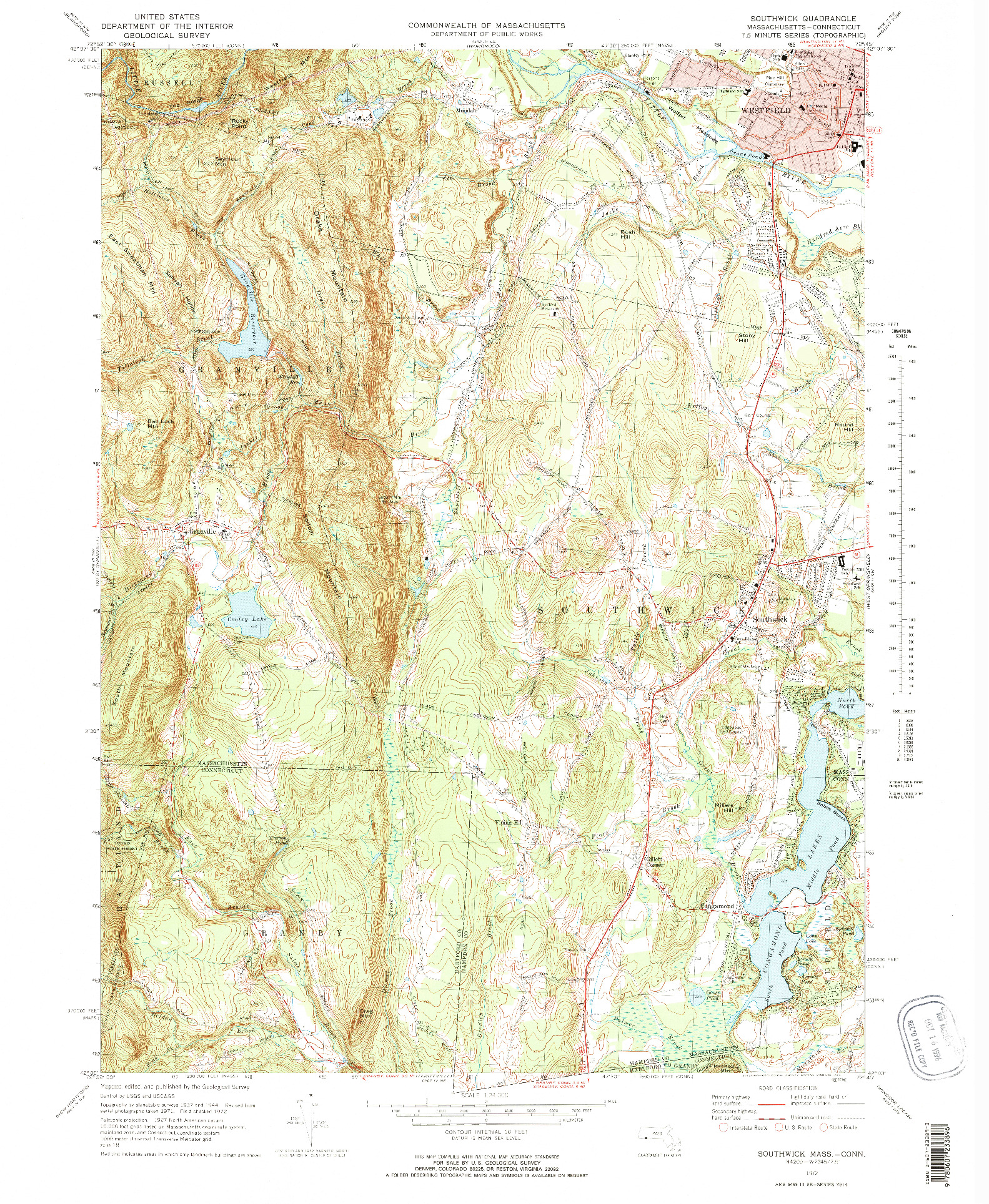 USGS 1:24000-SCALE QUADRANGLE FOR SOUTHWICK, MA 1972