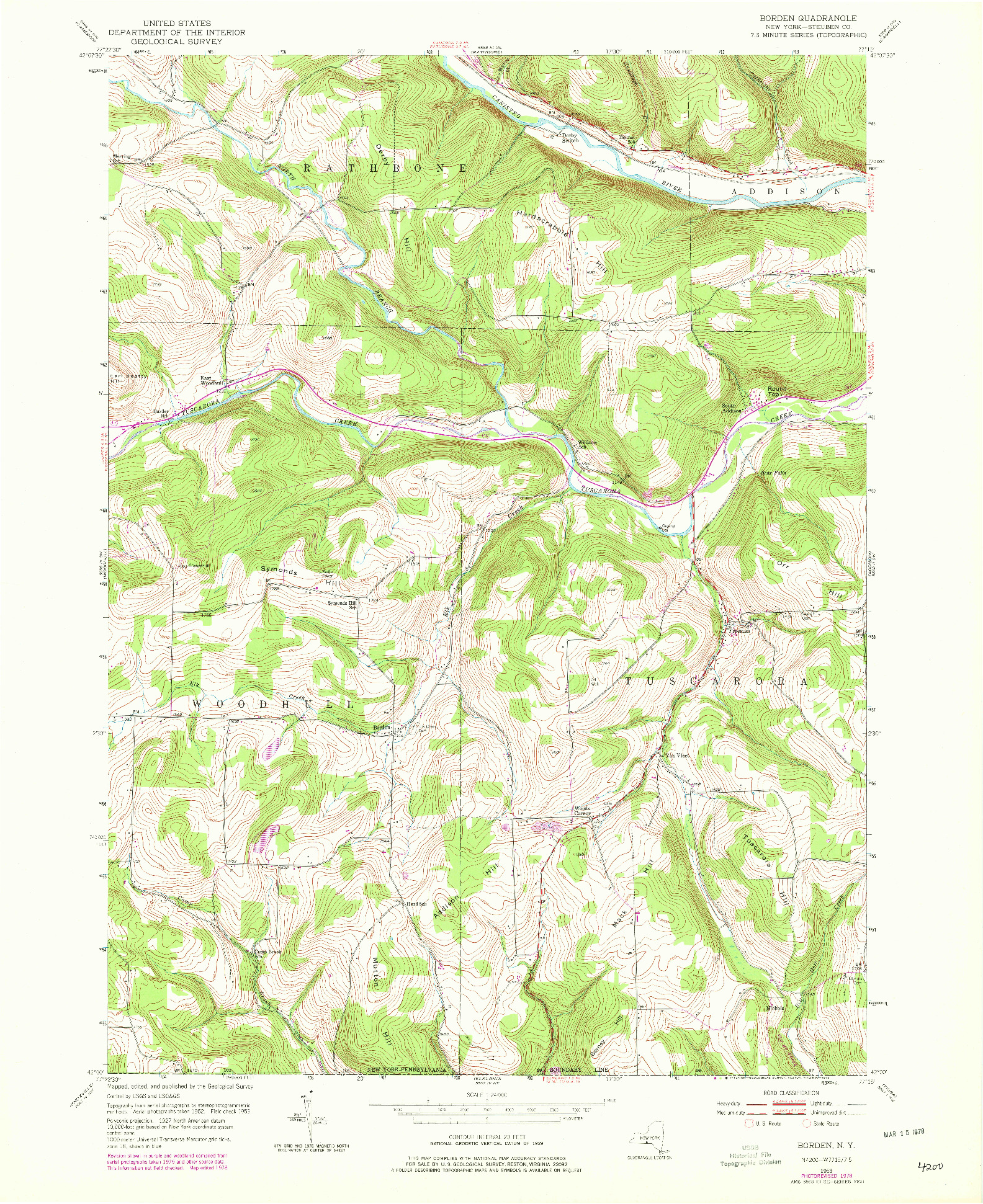 USGS 1:24000-SCALE QUADRANGLE FOR BORDEN, NY 1953