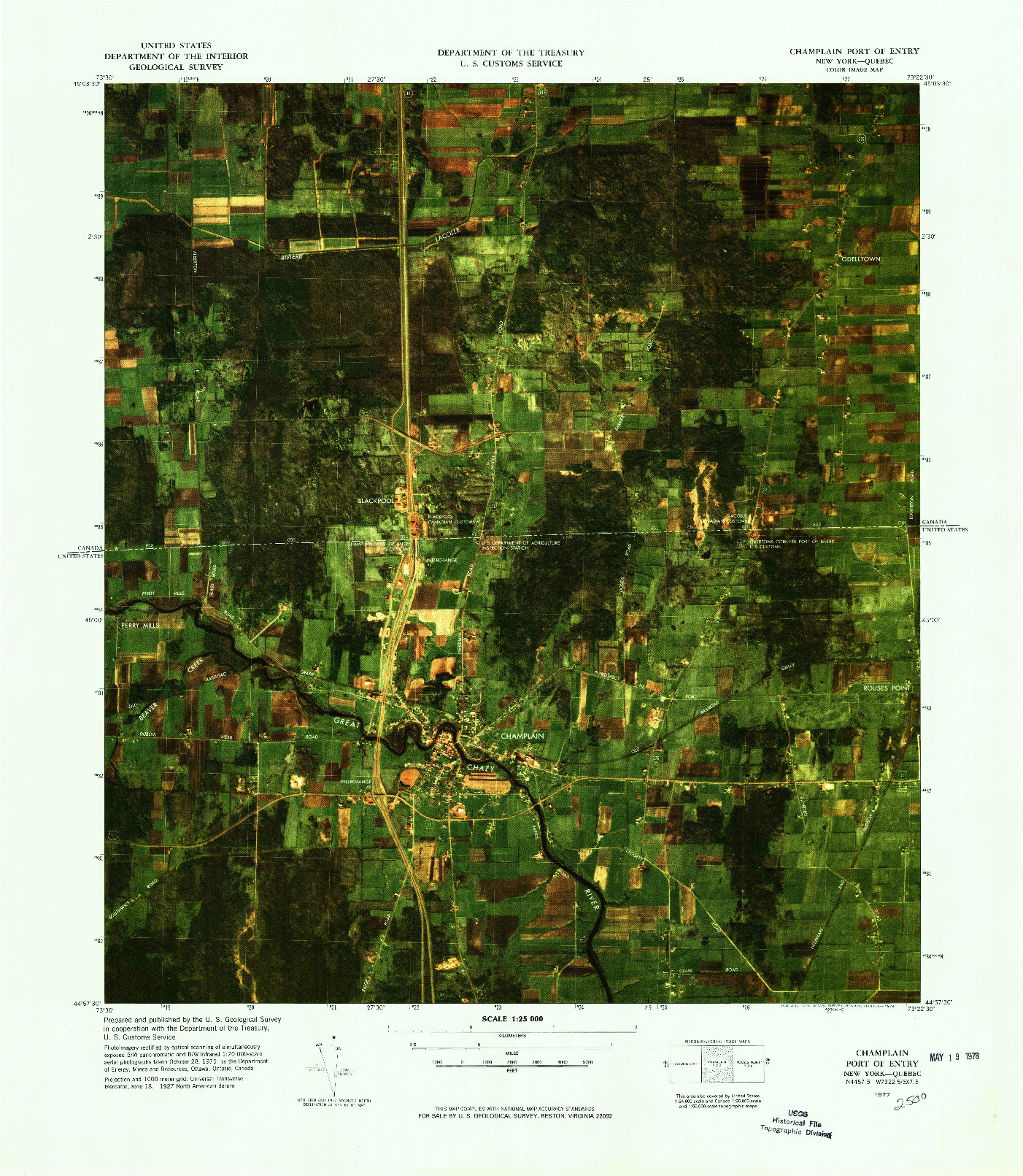 USGS 1:25000-SCALE QUADRANGLE FOR CHAMPLAIN PORT OF ENTRY, NY 1977