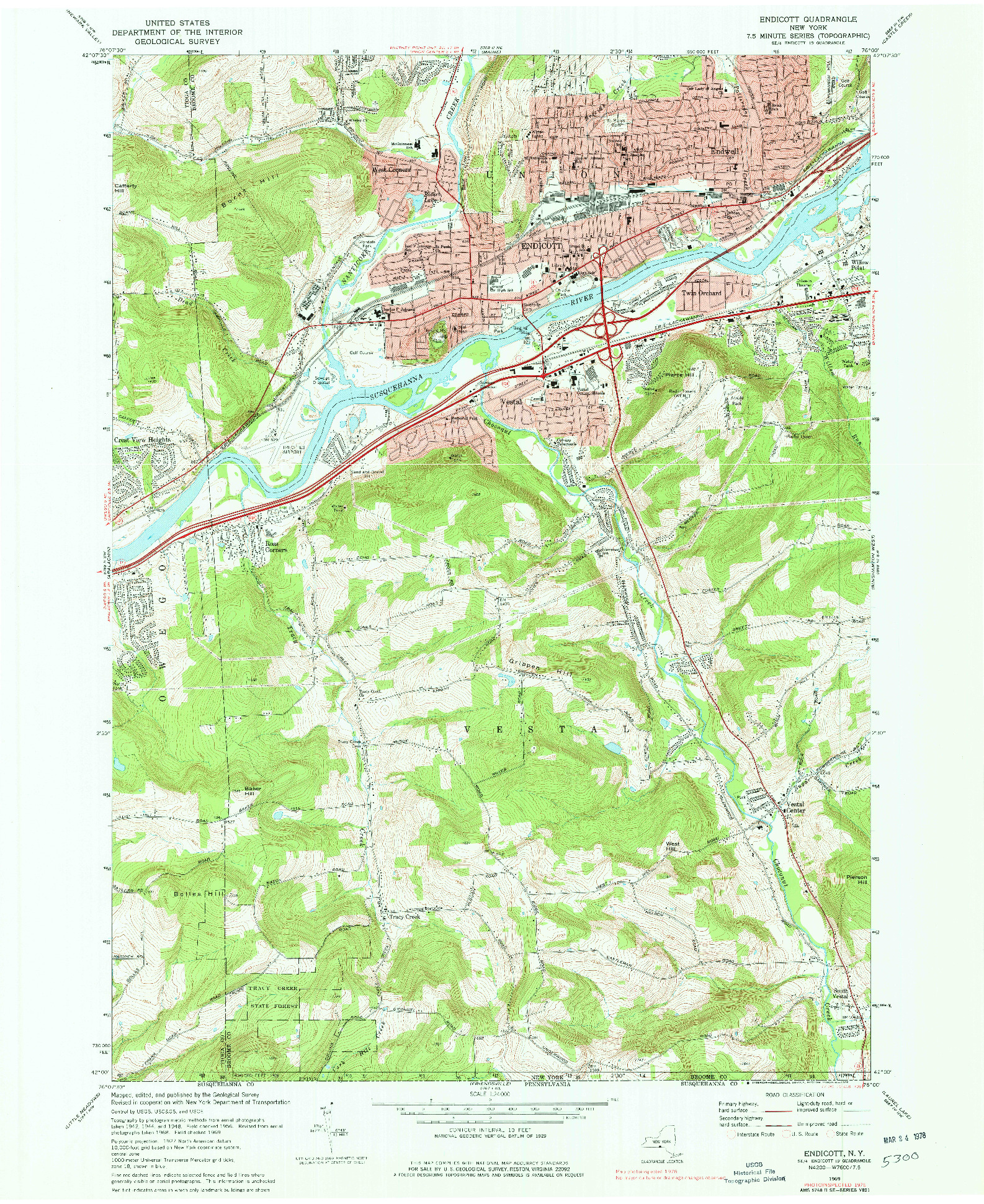 USGS 1:24000-SCALE QUADRANGLE FOR ENDICOTT, NY 1969