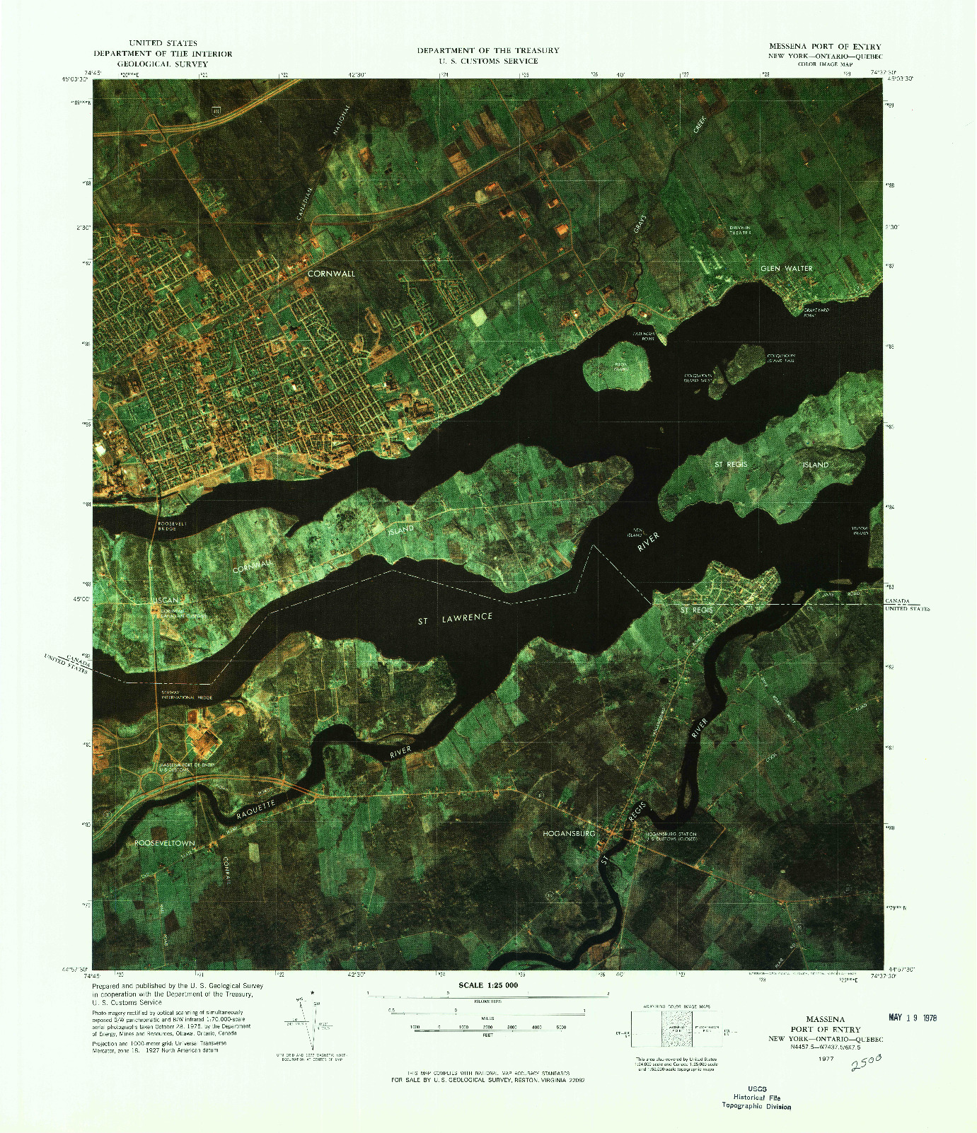 USGS 1:25000-SCALE QUADRANGLE FOR MASSENA PORT OF ENTRY, NY 1977