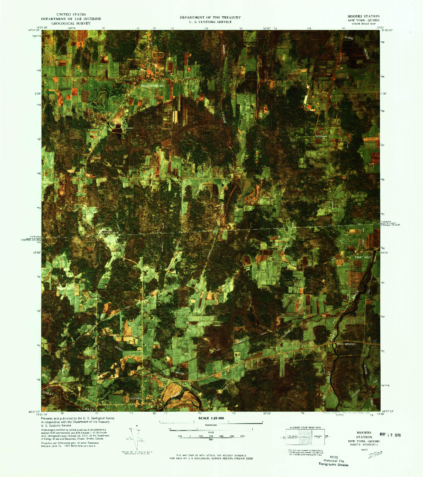 USGS 1:25000-SCALE QUADRANGLE FOR MOOERS STATION, NY 1977
