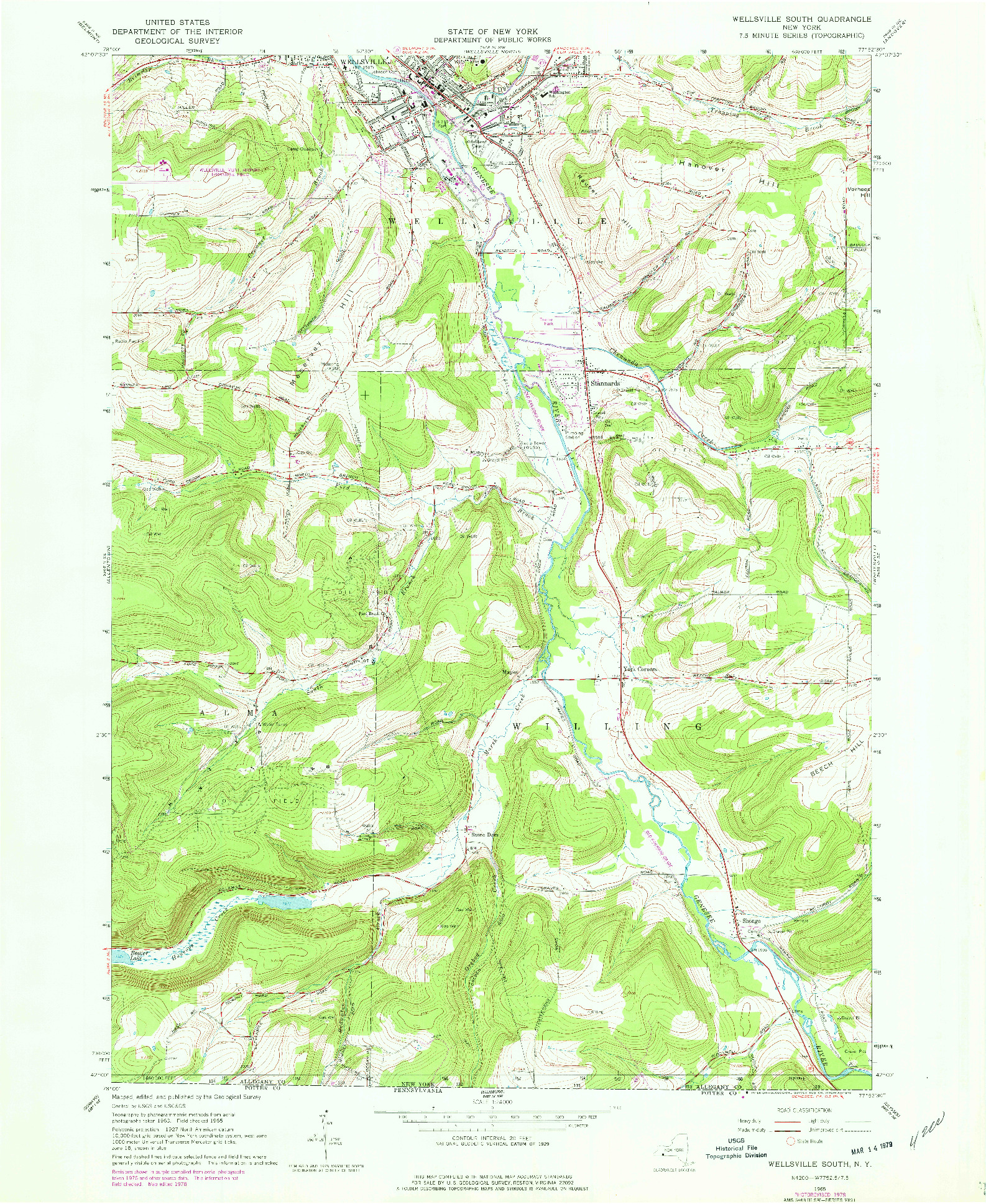 USGS 1:24000-SCALE QUADRANGLE FOR WELLSVILLE SOUTH, NY 1965