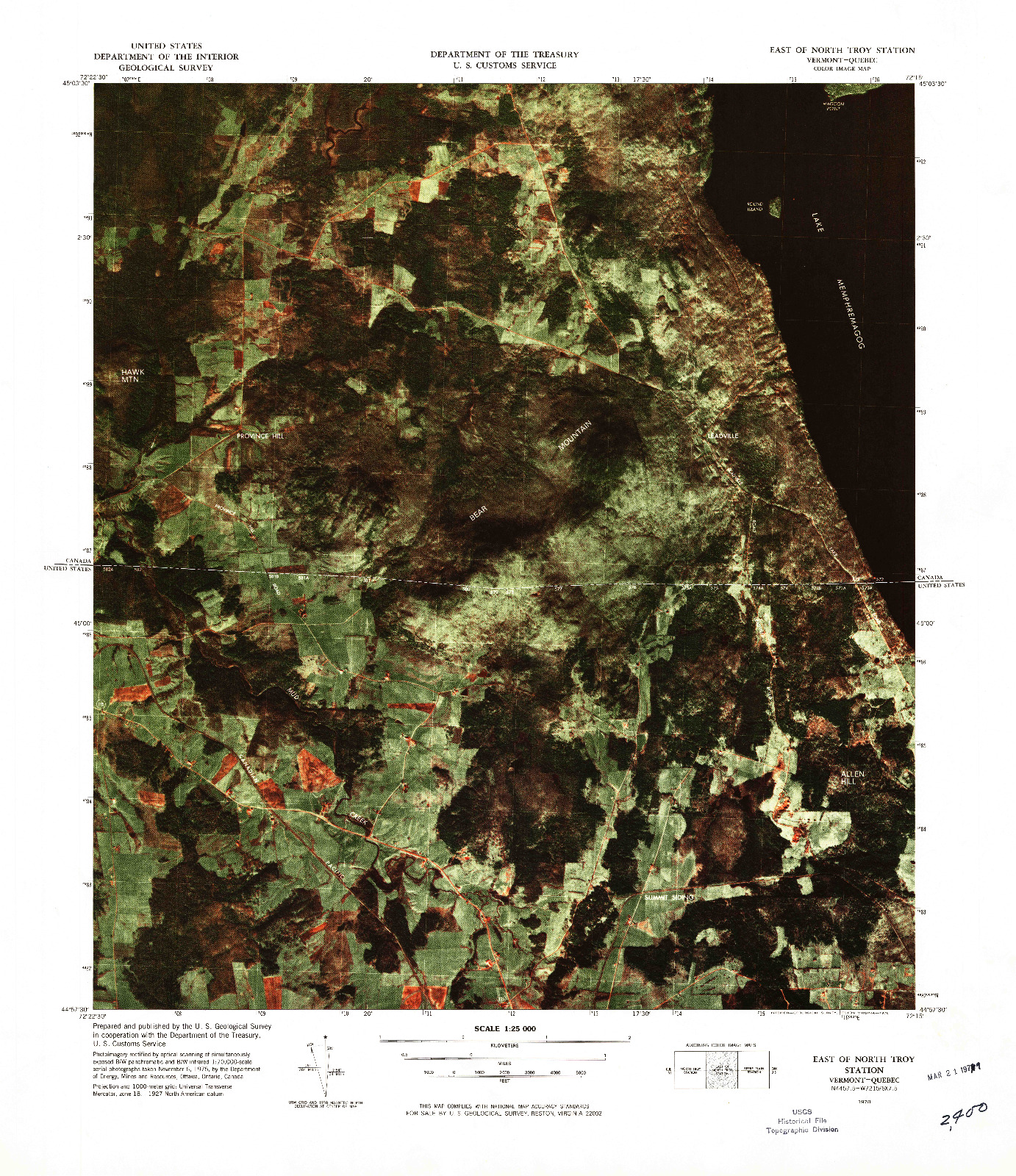 USGS 1:25000-SCALE QUADRANGLE FOR EAST OF NORTH TROY STATION, VT 1978