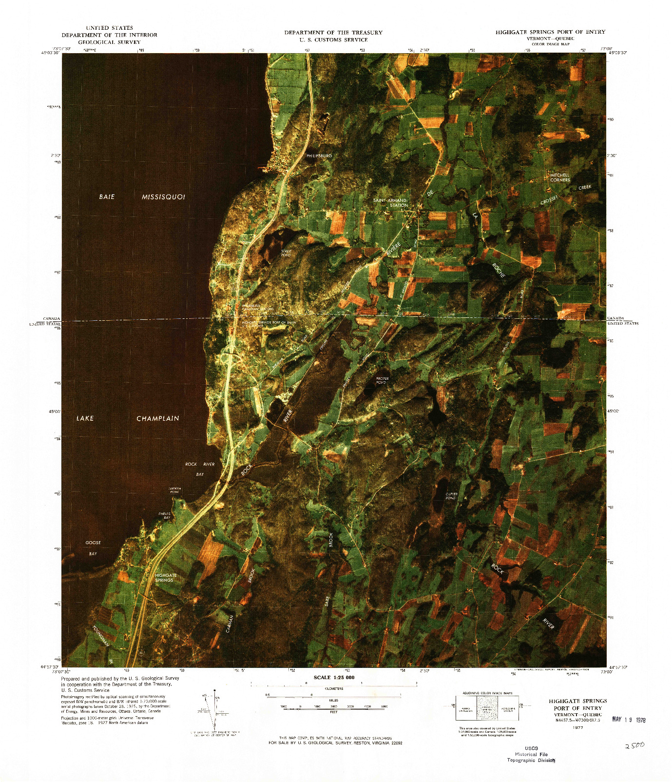 USGS 1:25000-SCALE QUADRANGLE FOR HIGHGATE SPRINGS PORT OF ENTRY, VT 1977