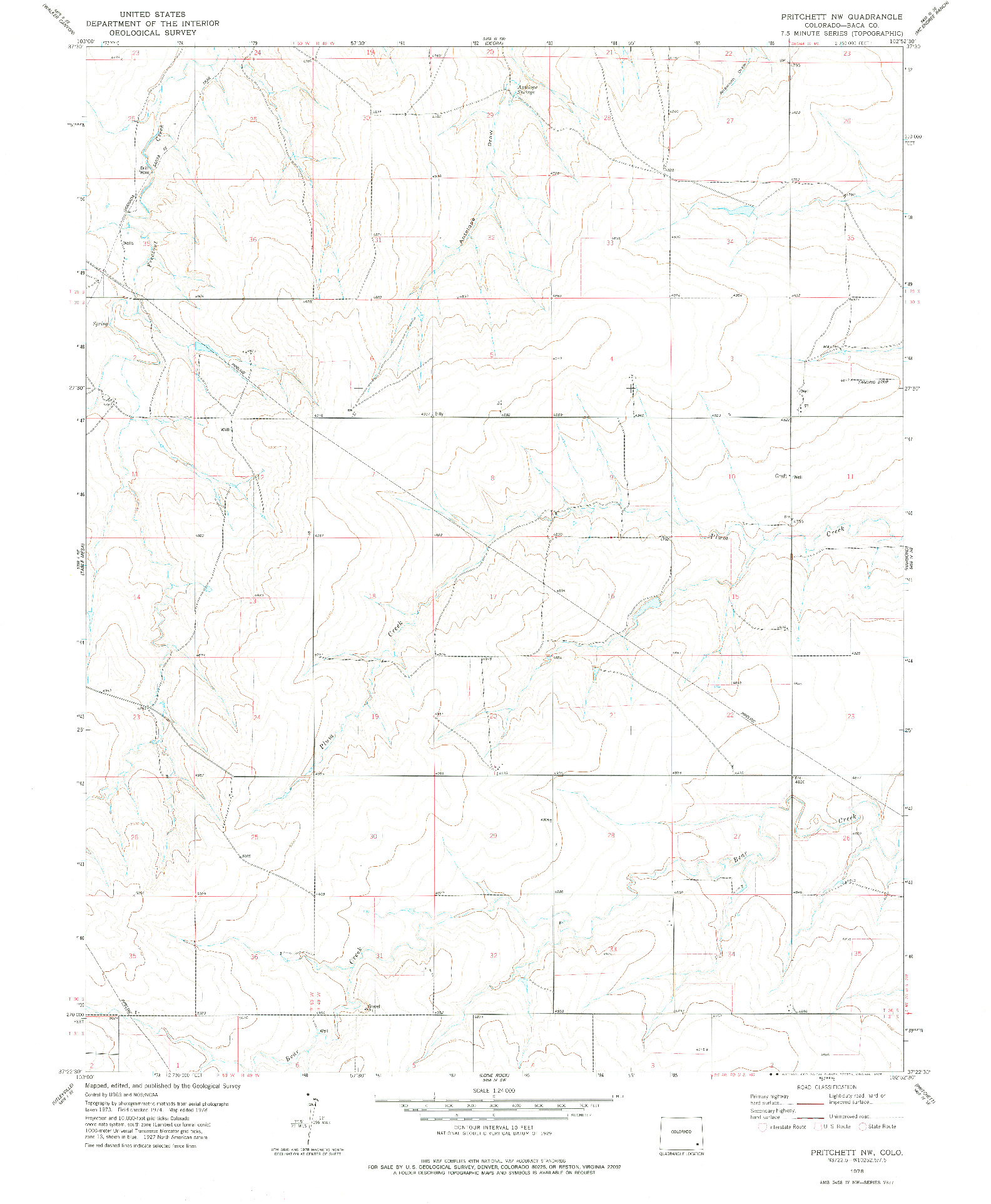 USGS 1:24000-SCALE QUADRANGLE FOR PRITCHETT NW, CO 1978