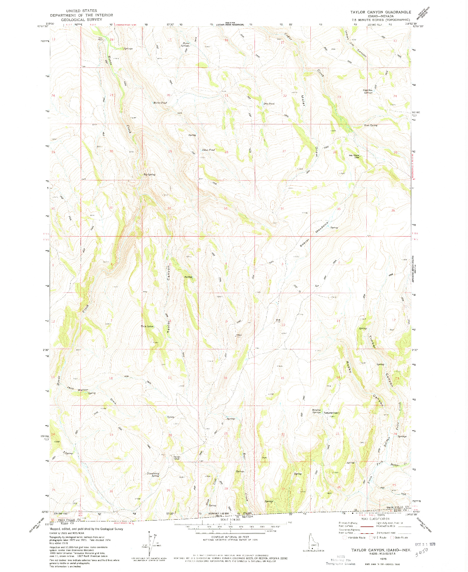 USGS 1:24000-SCALE QUADRANGLE FOR TAYLOR CANYON, ID 1978