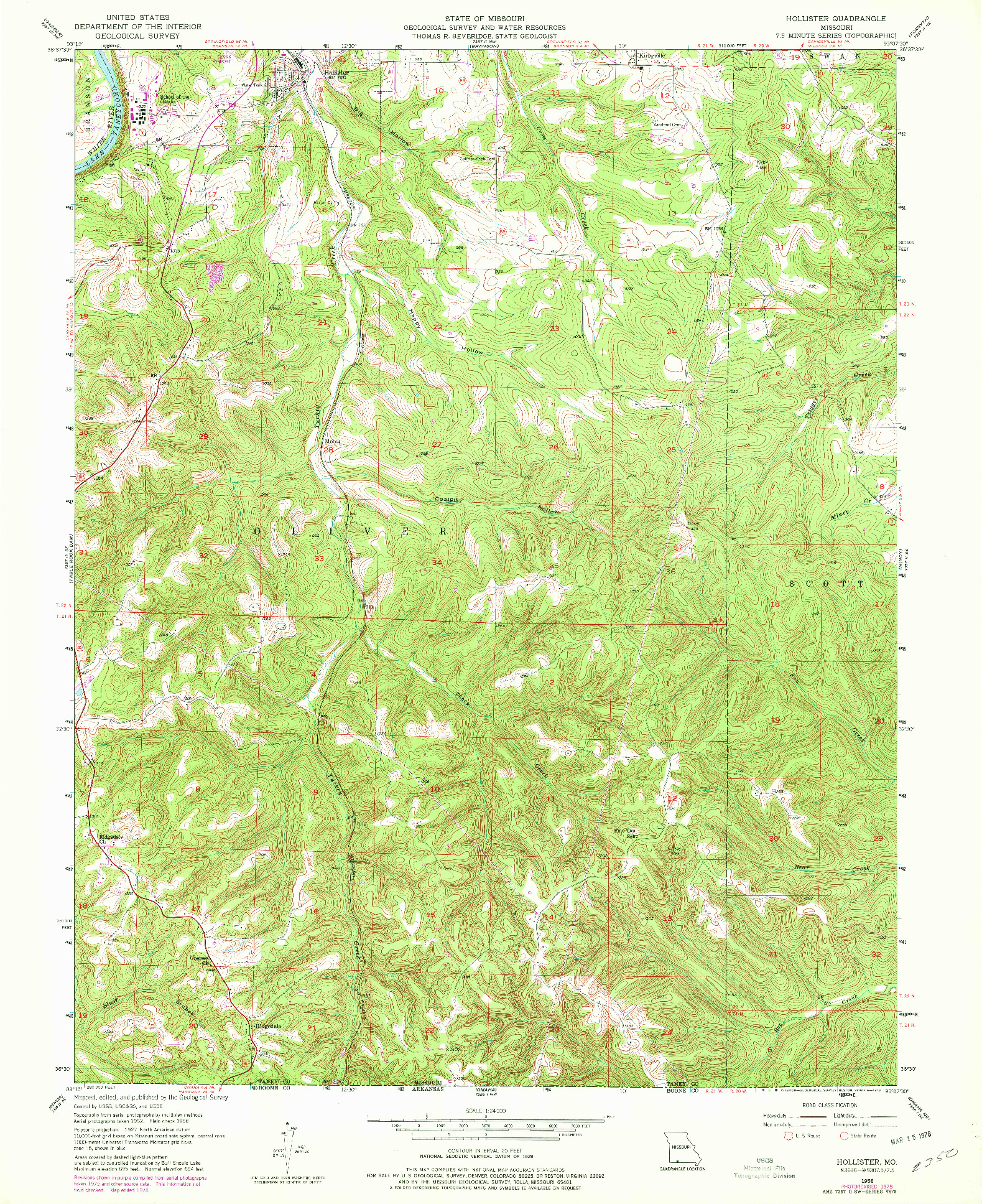 USGS 1:24000-SCALE QUADRANGLE FOR HOLLISTER, MO 1956