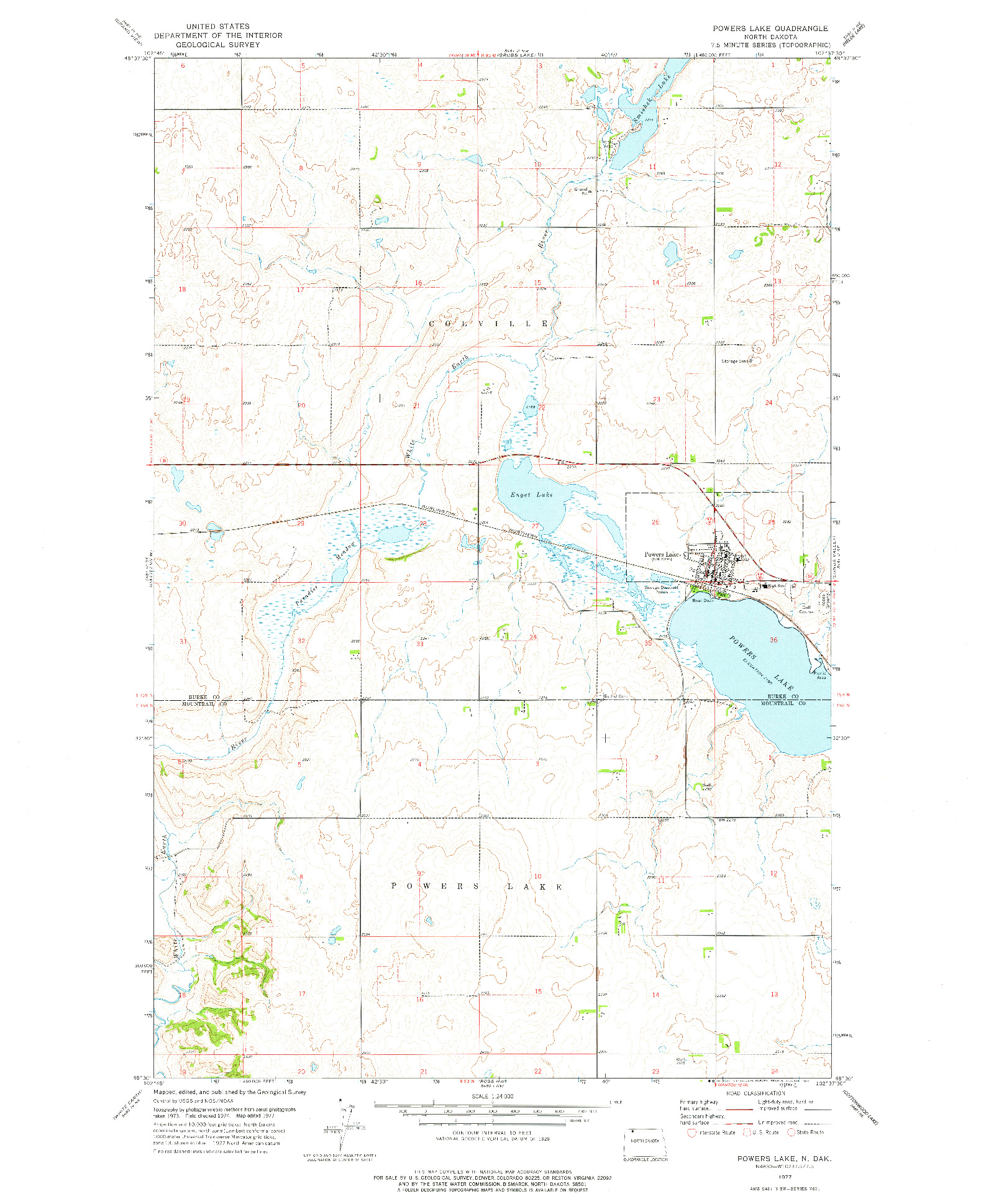 USGS 1:24000-SCALE QUADRANGLE FOR POWERS LAKE, ND 1977