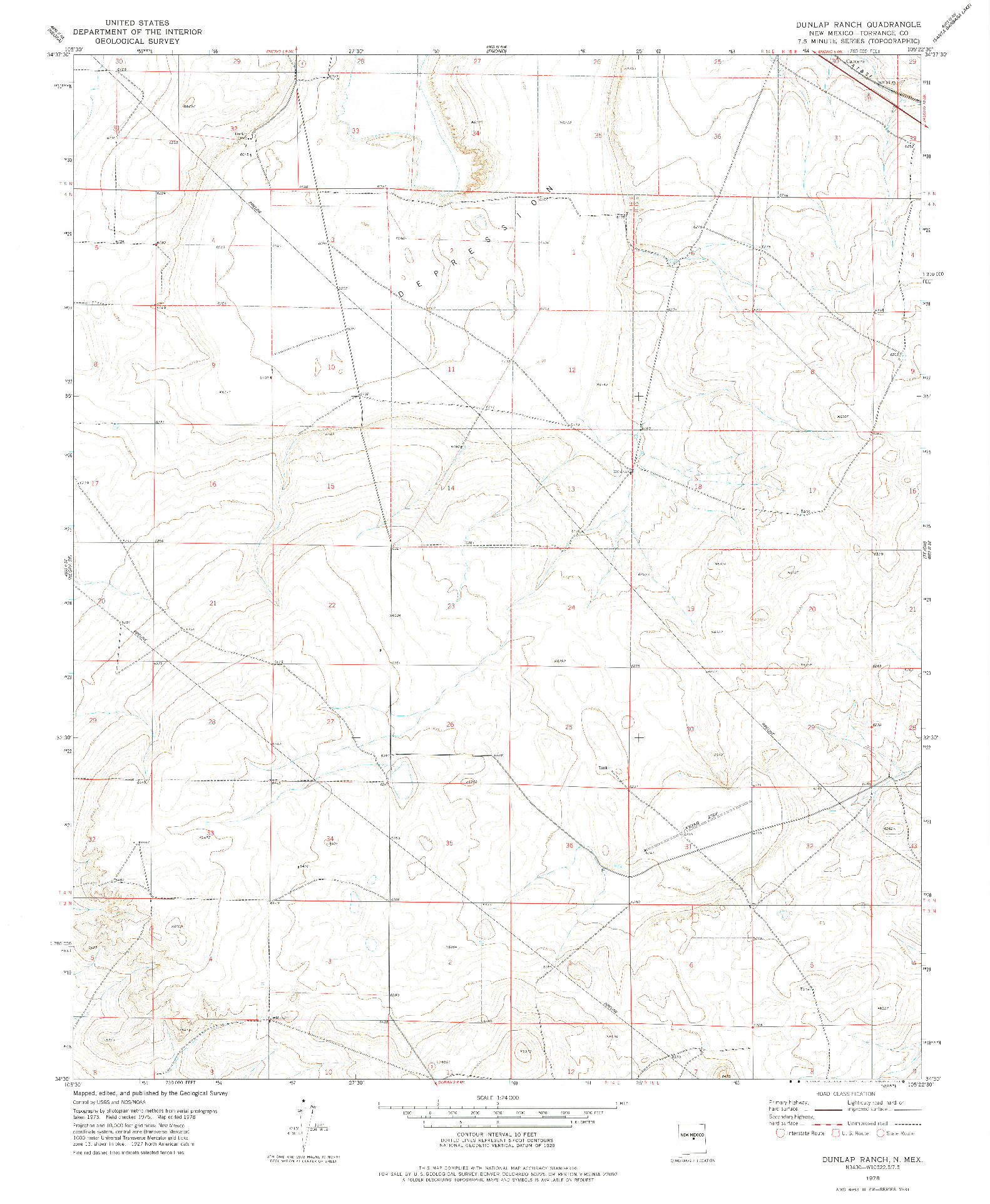 USGS 1:24000-SCALE QUADRANGLE FOR DUNLAP RANCH, NM 1978
