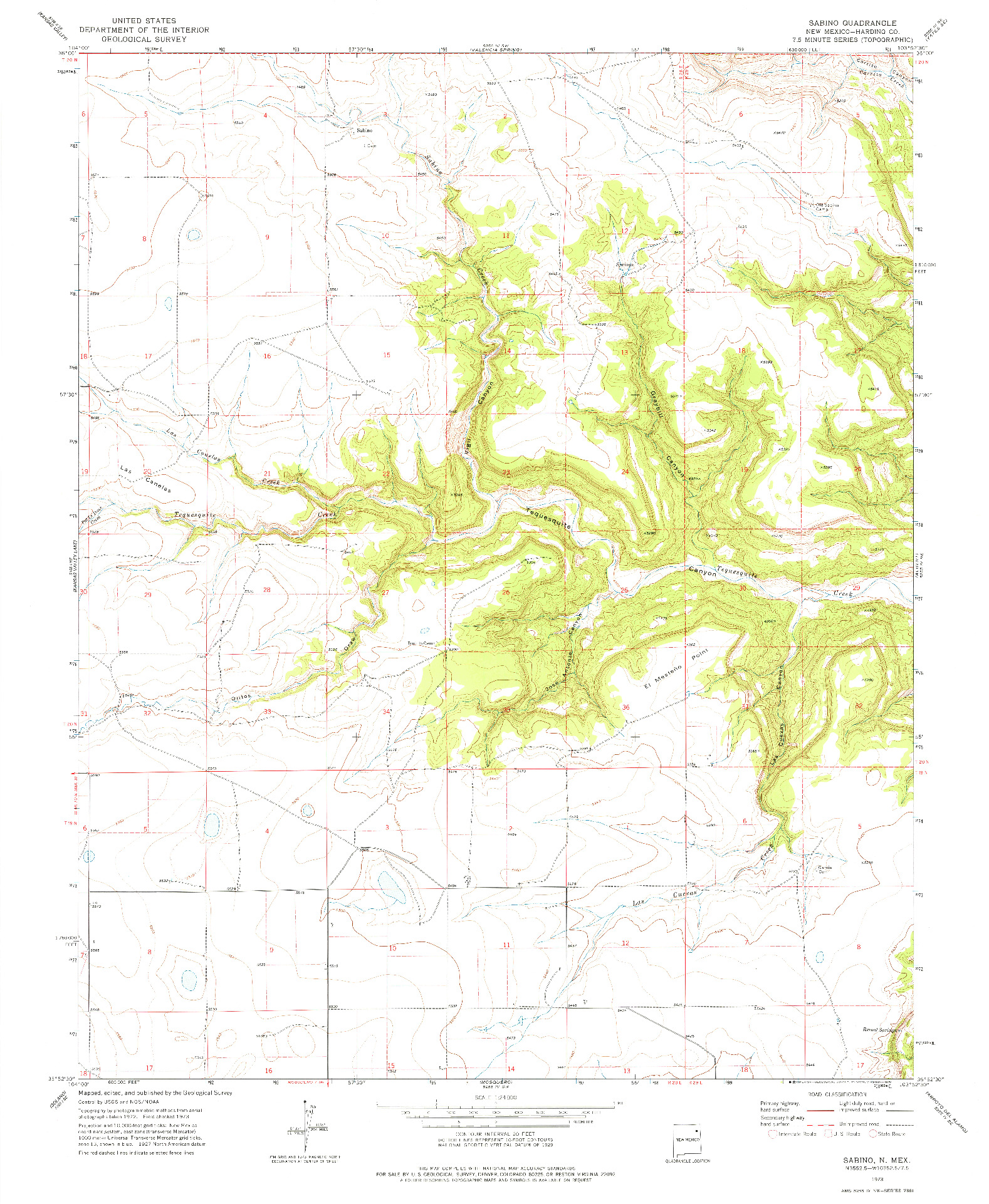USGS 1:24000-SCALE QUADRANGLE FOR SABINO, NM 1973