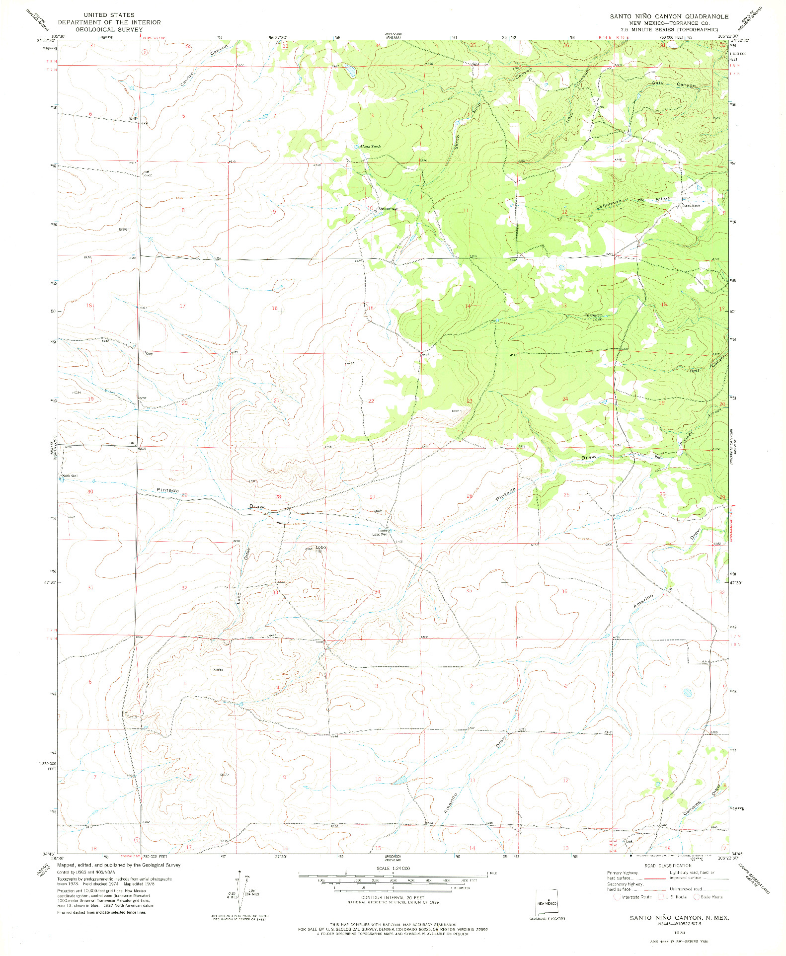 USGS 1:24000-SCALE QUADRANGLE FOR SANTO NINO CANYON, NM 1978