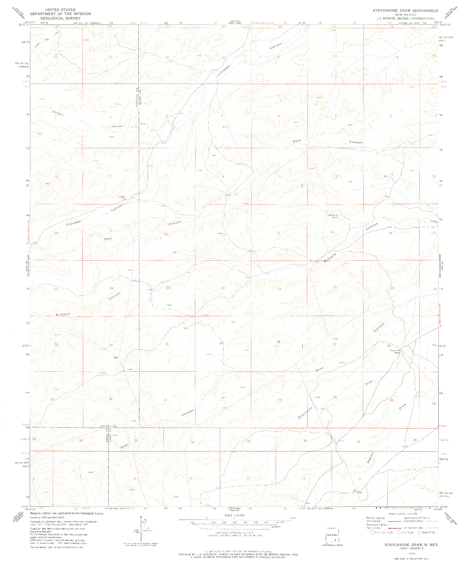 USGS 1:24000-SCALE QUADRANGLE FOR STRYCHNINE DRAW, NM 1978