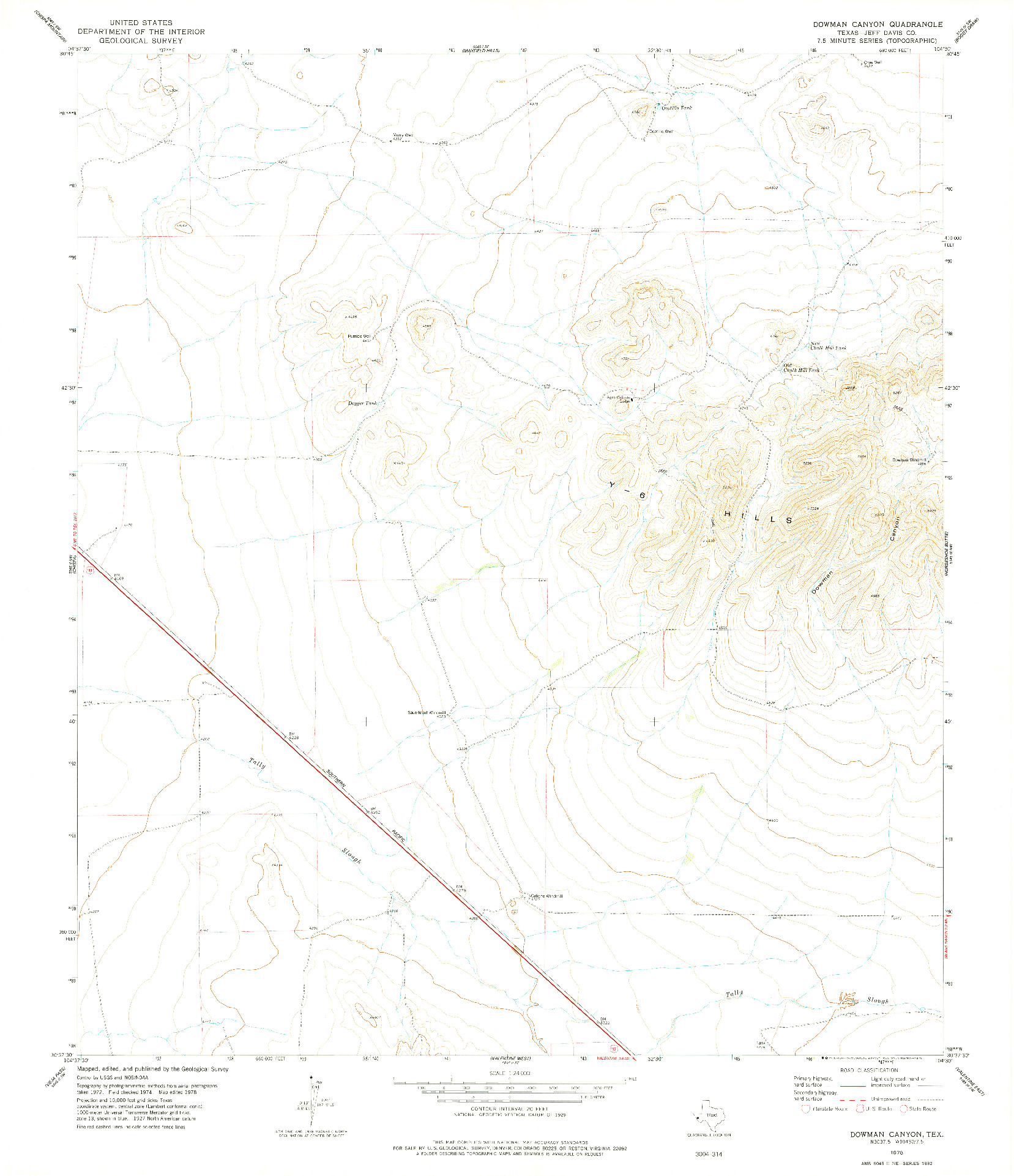USGS 1:24000-SCALE QUADRANGLE FOR DOWMAN CANYON, TX 1978