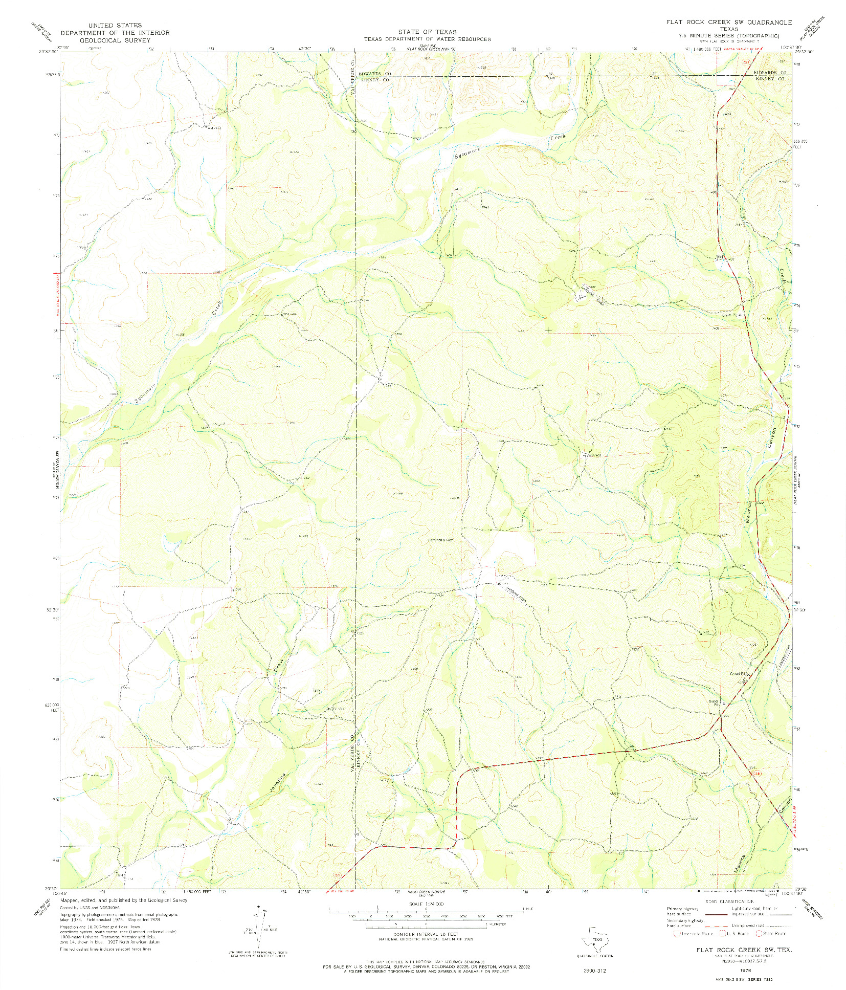 USGS 1:24000-SCALE QUADRANGLE FOR FLAT ROCK CREEK SW, TX 1978