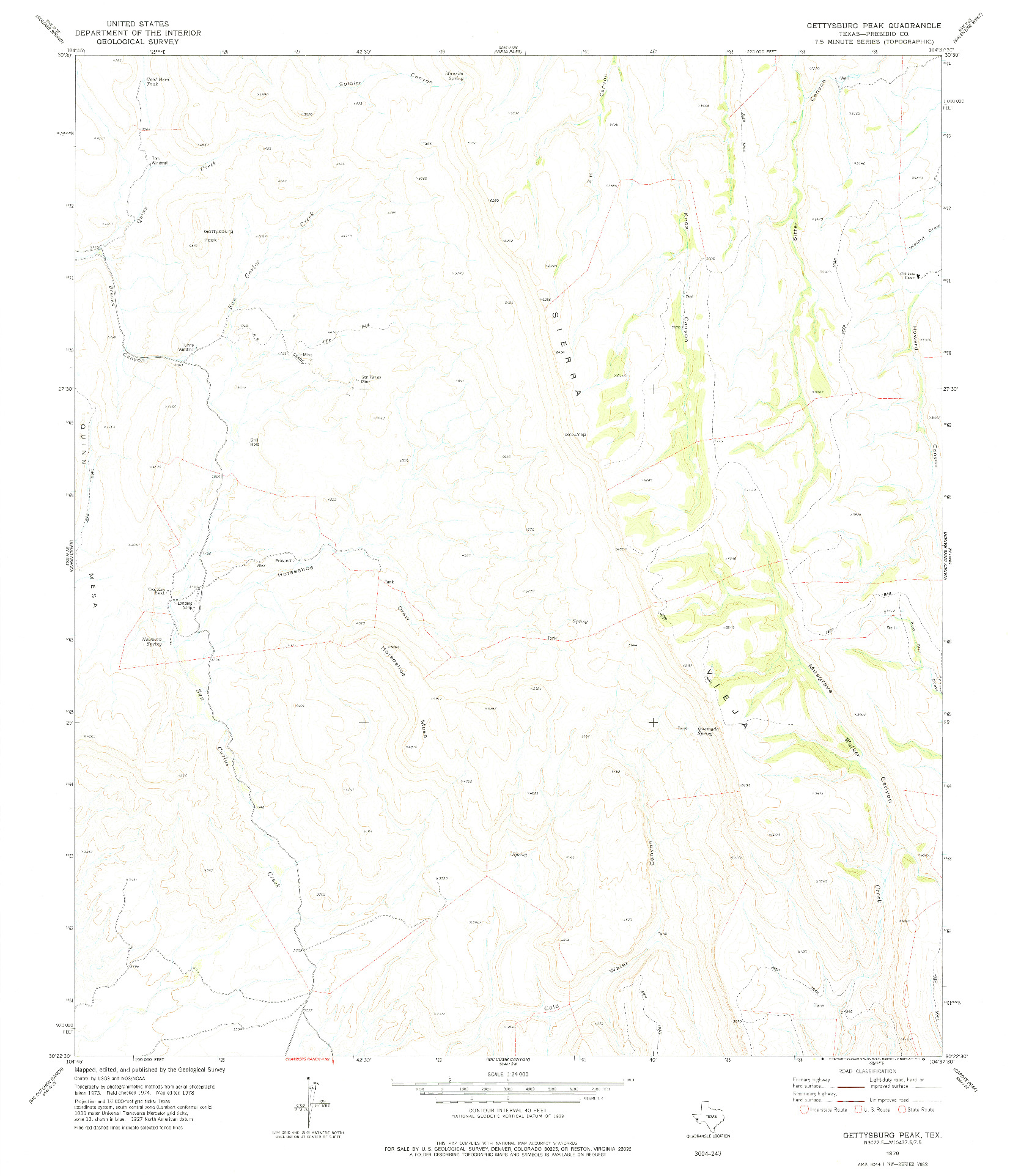 USGS 1:24000-SCALE QUADRANGLE FOR GETTYSBURG PEAK, TX 1978