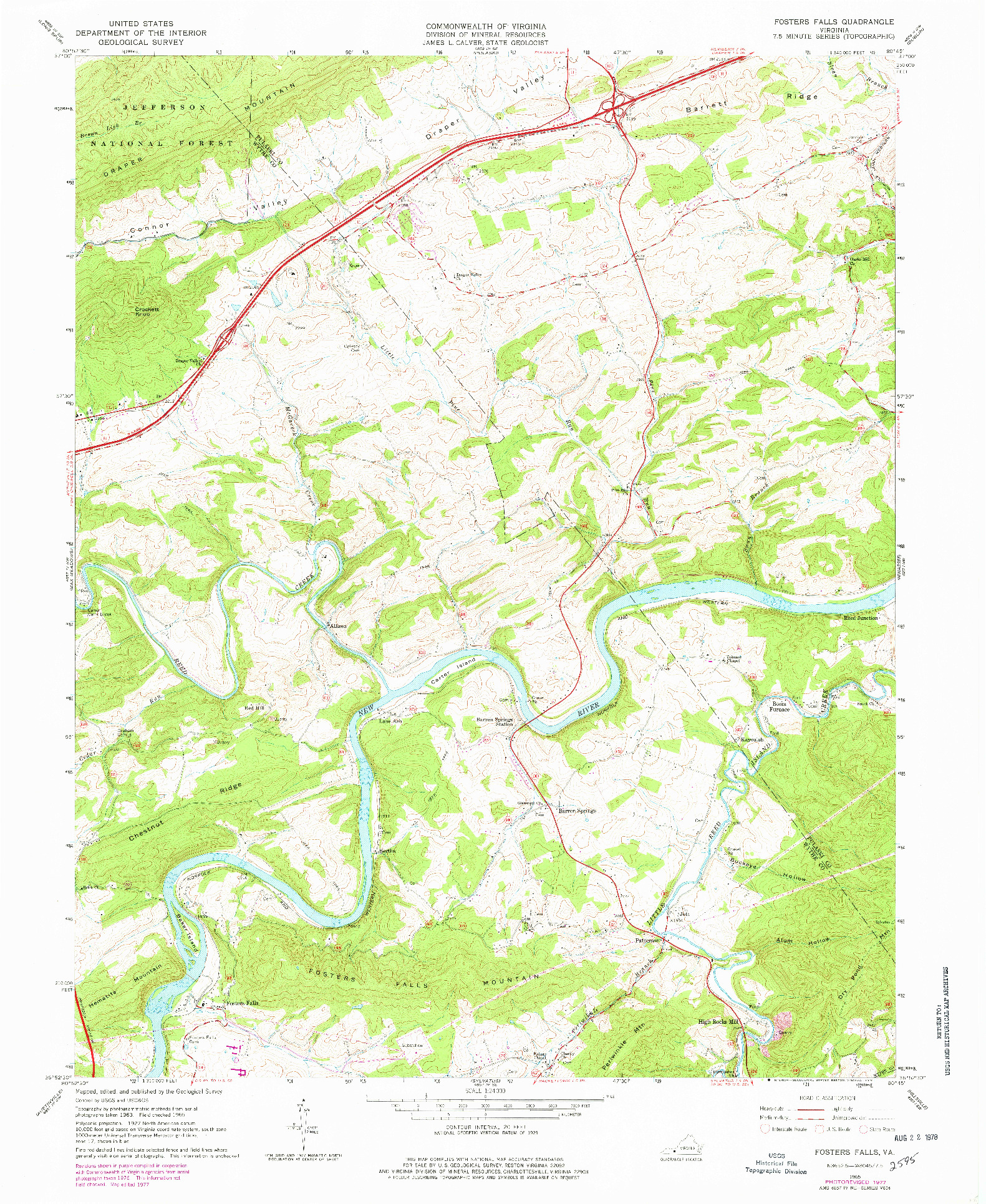 USGS 1:24000-SCALE QUADRANGLE FOR FOSTERS FALLS, VA 1965