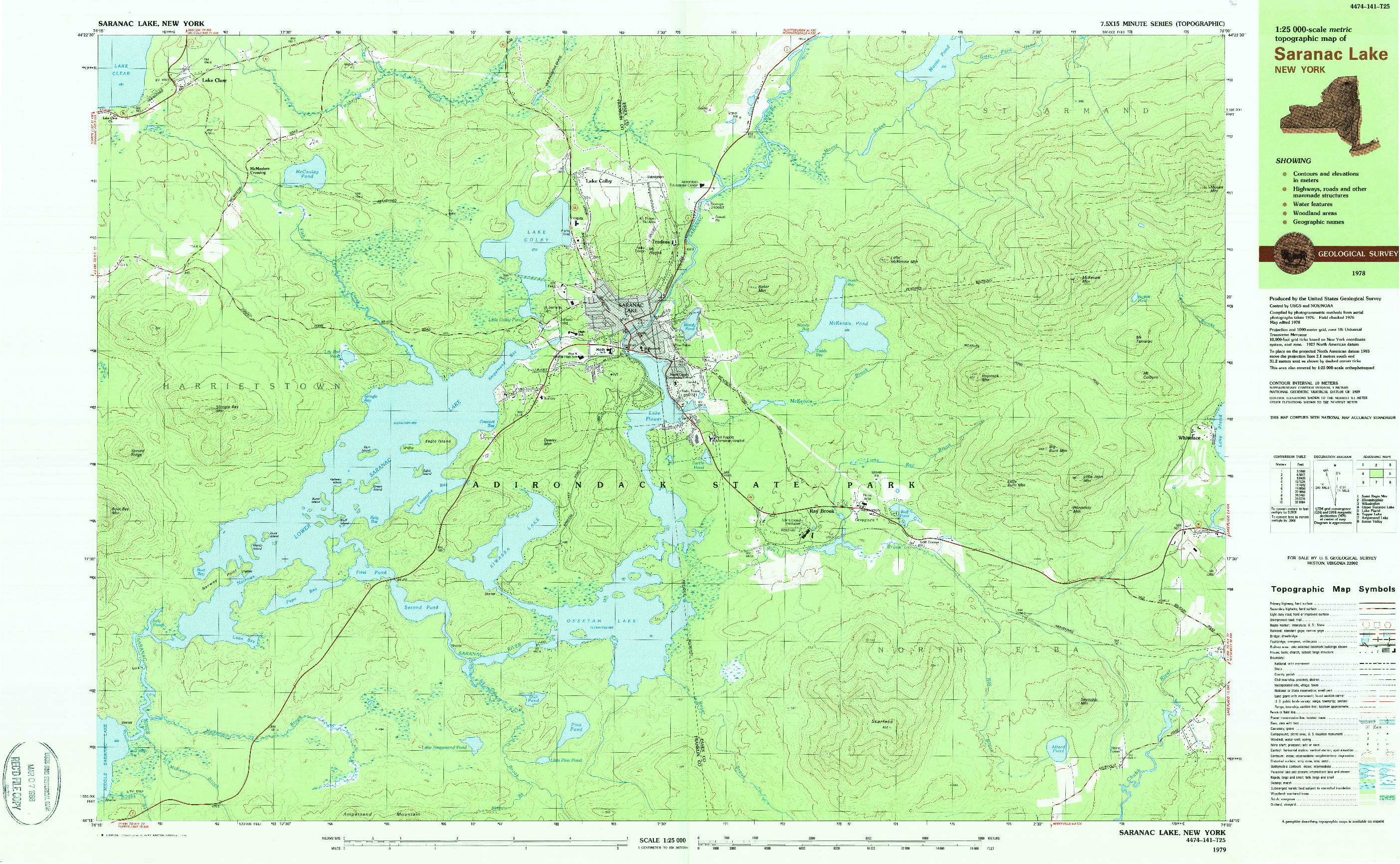 USGS 1:25000-SCALE QUADRANGLE FOR SARANAC LAKE, NY 1978